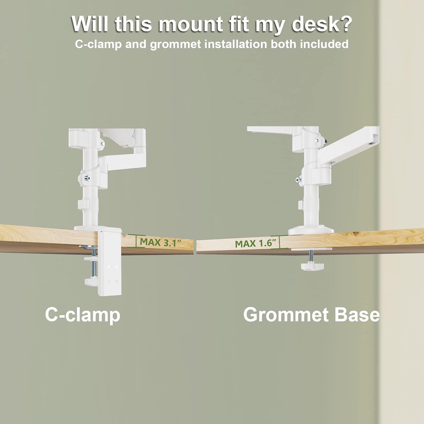 Dual Monitor Mount, Adjustable Gas Spring Arms Desk Mount for 2 Monitors up to 32 Inch, 17.6Lbs Weight Capacity, Mounting Holes 75 X 75Mm or 100 X 100Mm (GSDM002W), White