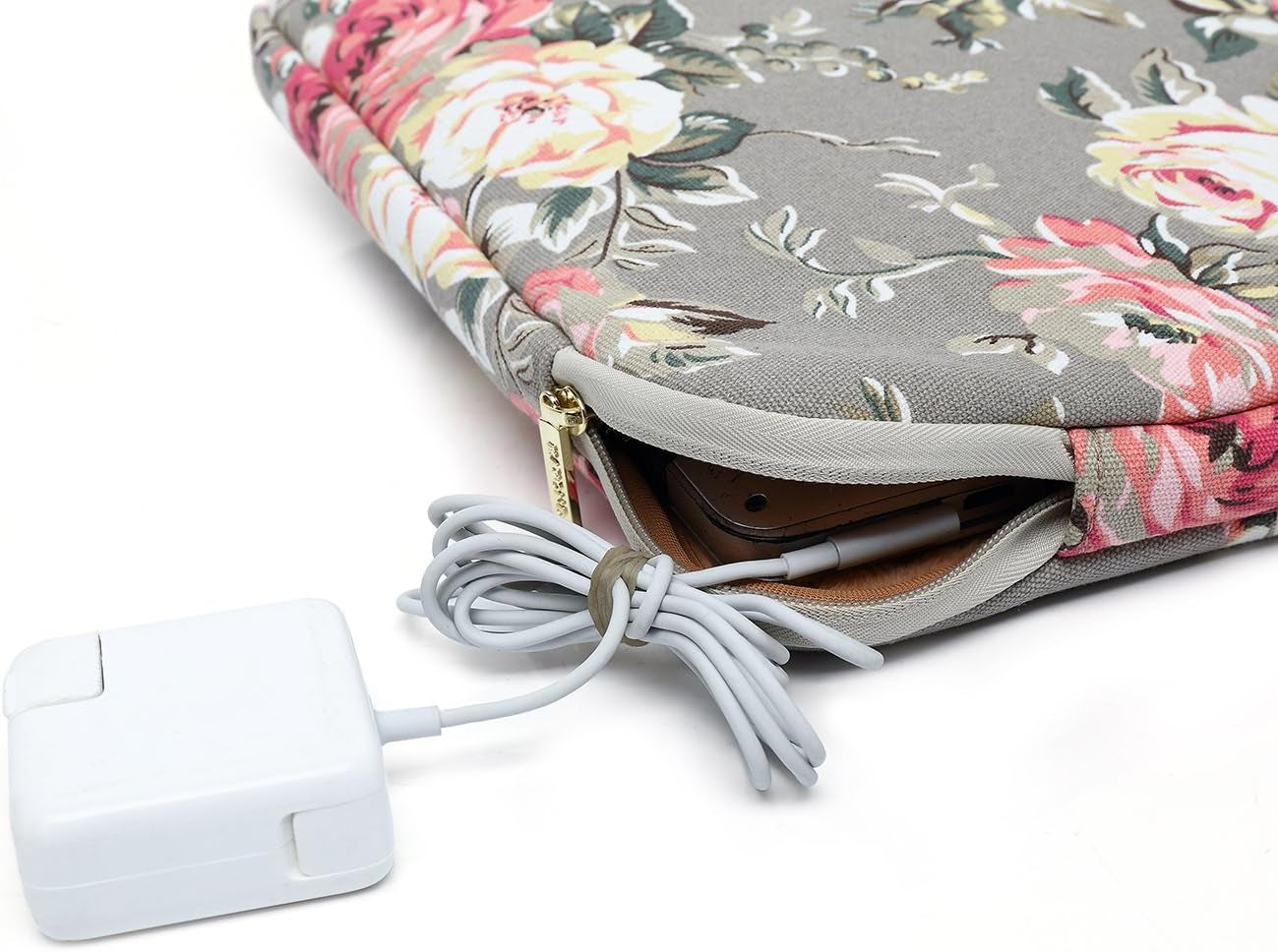 Gery Rose Patten Canvas Water-Resistant 13.3 Inch Laptop Sleeve Case for 12.5Inch 13Inch Notebook Computer 12.9 Pocket Tablet