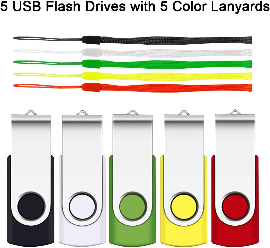 8GB Flash Drive,  Thumb Drives 5 Pack, 8 Gig USB Drive with Lanyards Metal Swivel 8GB USB Memory Stick Pen Drive with LED Indicator(5 Mixed Color)