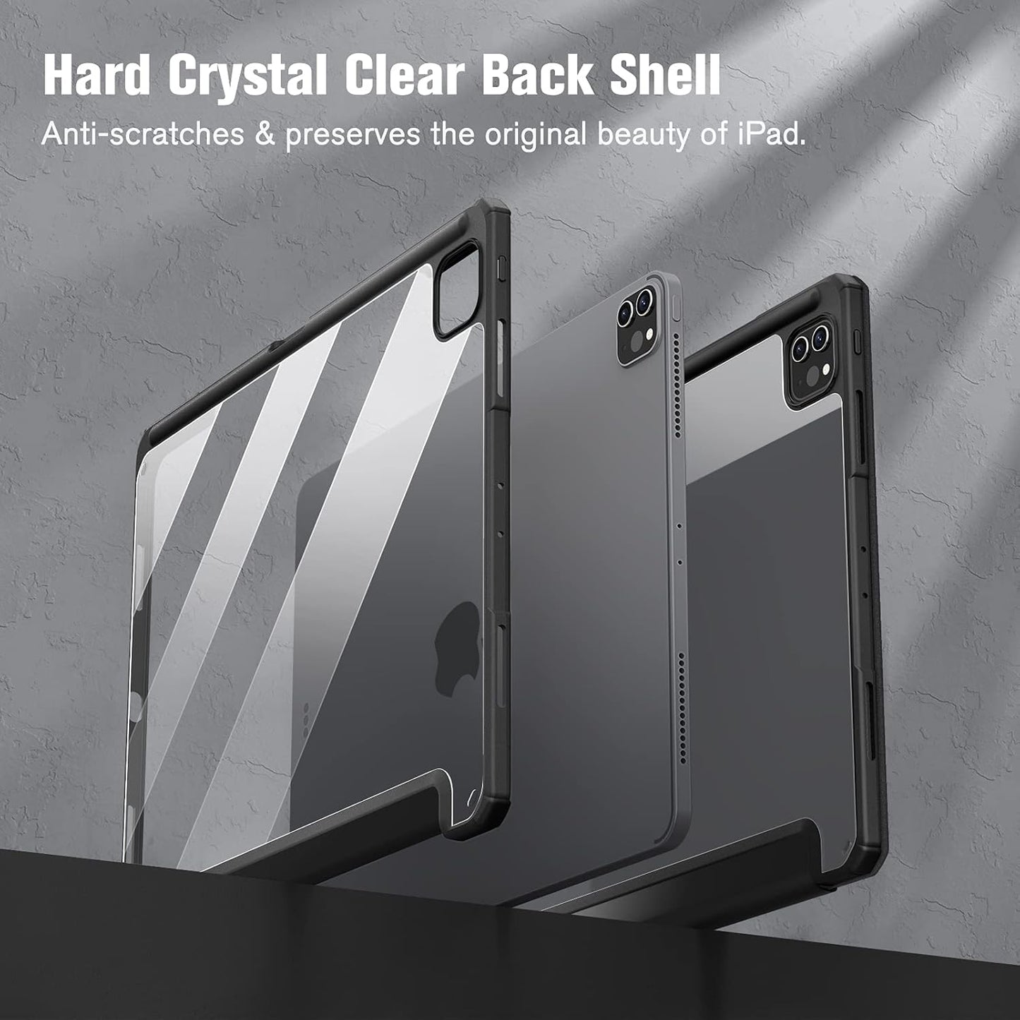Hybrid Slim Case for Ipad Pro 12.9-Inch 6Th Generation 2022, [Built-In Pencil Holder] Shockproof Cover W/Clear Transparent Back Shell, Also Fit Ipad Pro 12.9" 5Th/4Th/3Rd Gen, Black