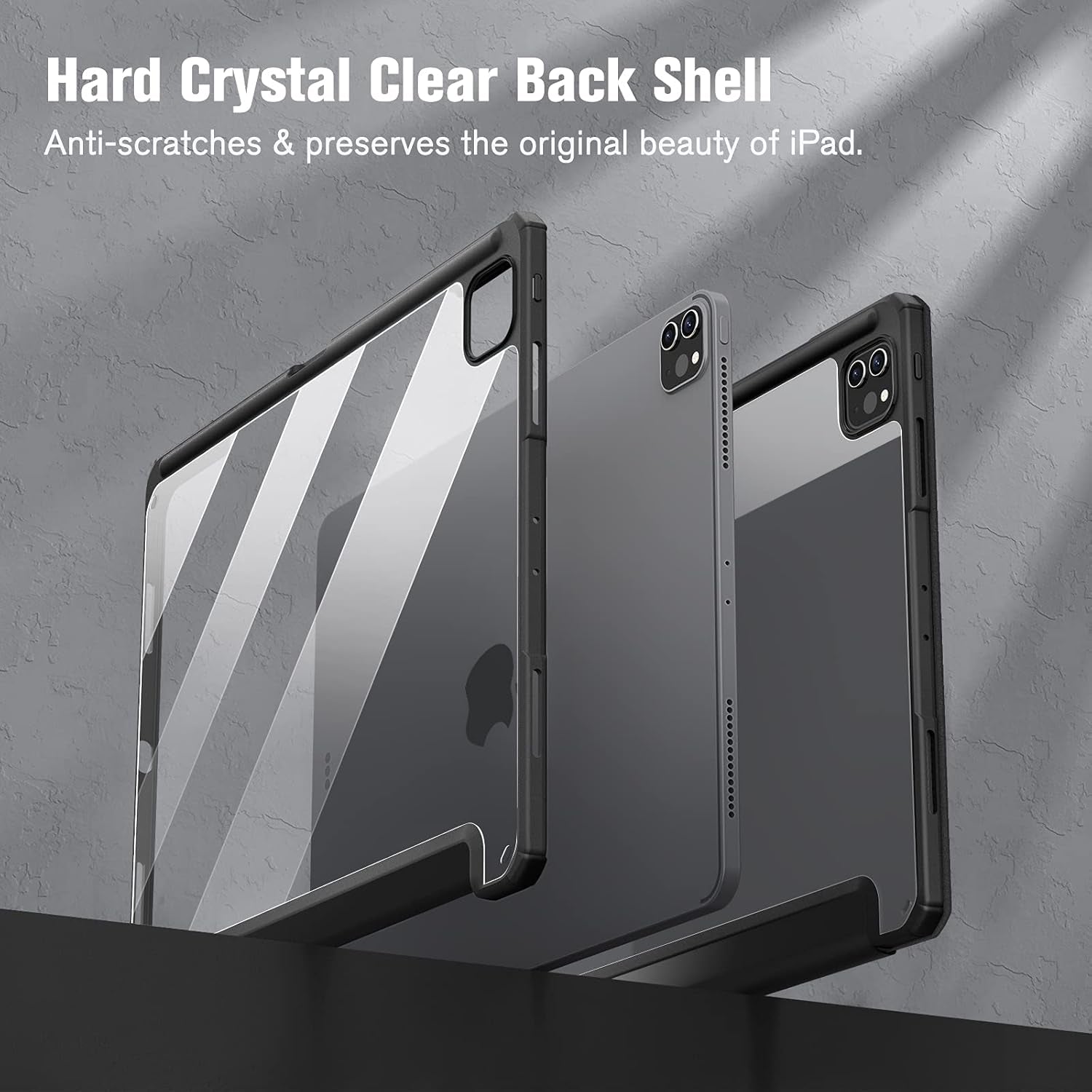 Hybrid Slim Case for Ipad Pro 12.9-Inch 6Th Generation 2022, [Built-In Pencil Holder] Shockproof Cover W/Clear Transparent Back Shell, Also Fit Ipad Pro 12.9" 5Th/4Th/3Rd Gen, Black