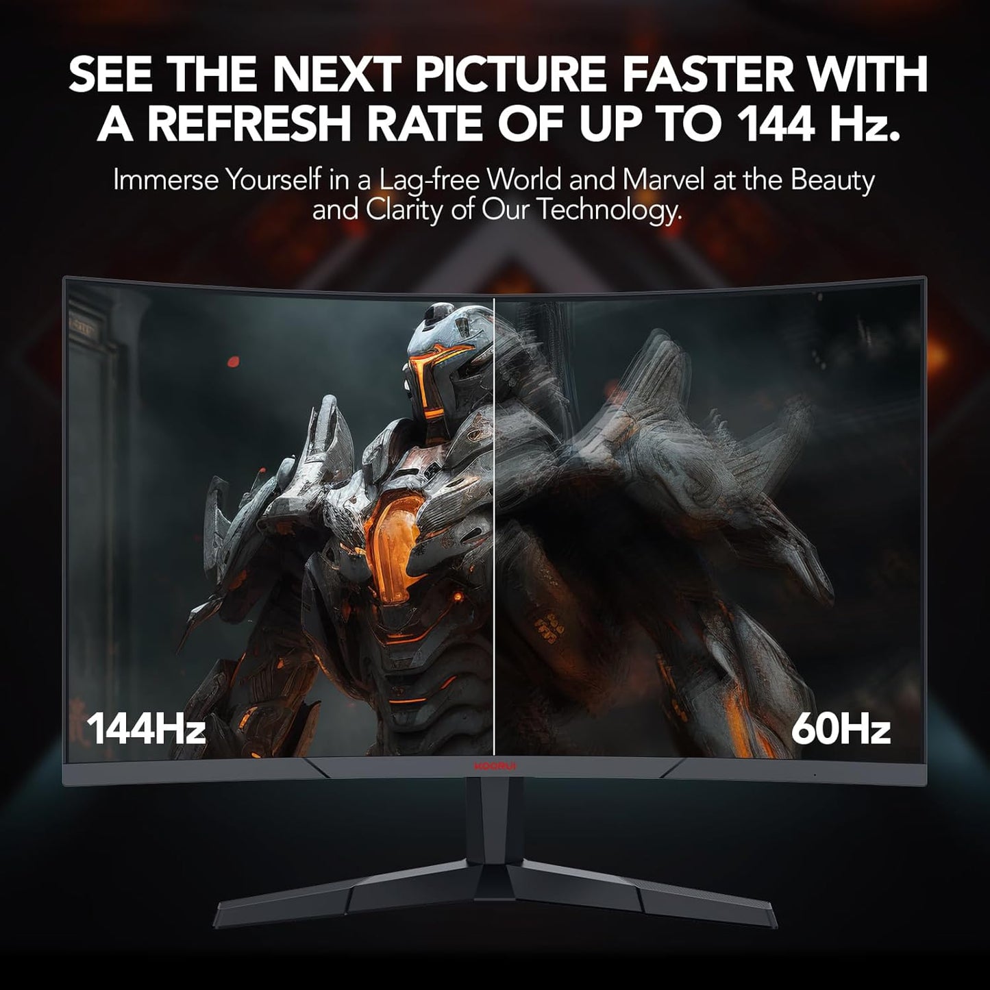 Gaming Monitor, QHD 2560P Computer Monitor, 144Hz 27 Inch Monitor (1Ms, 1800R Curved VA Panel, DP1.2+HDMI*2, Adaptivesync, Narrow Bezel with Ultra-Thin), Tilt Adjustable,Eye Care