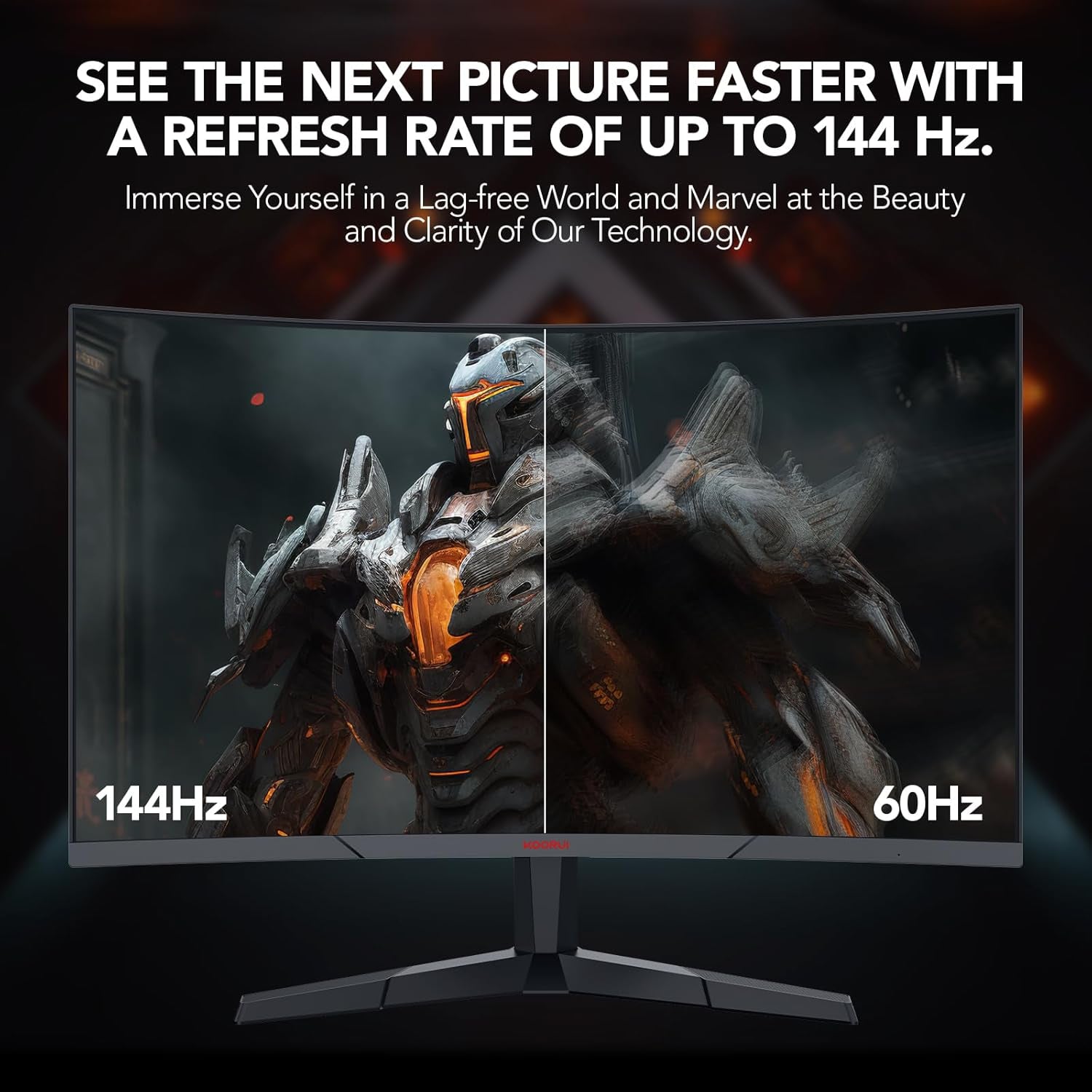 Gaming Monitor, QHD 2560P Computer Monitor, 144Hz 27 Inch Monitor (1Ms, 1800R Curved VA Panel, DP1.2+HDMI*2, Adaptivesync, Narrow Bezel with Ultra-Thin), Tilt Adjustable,Eye Care