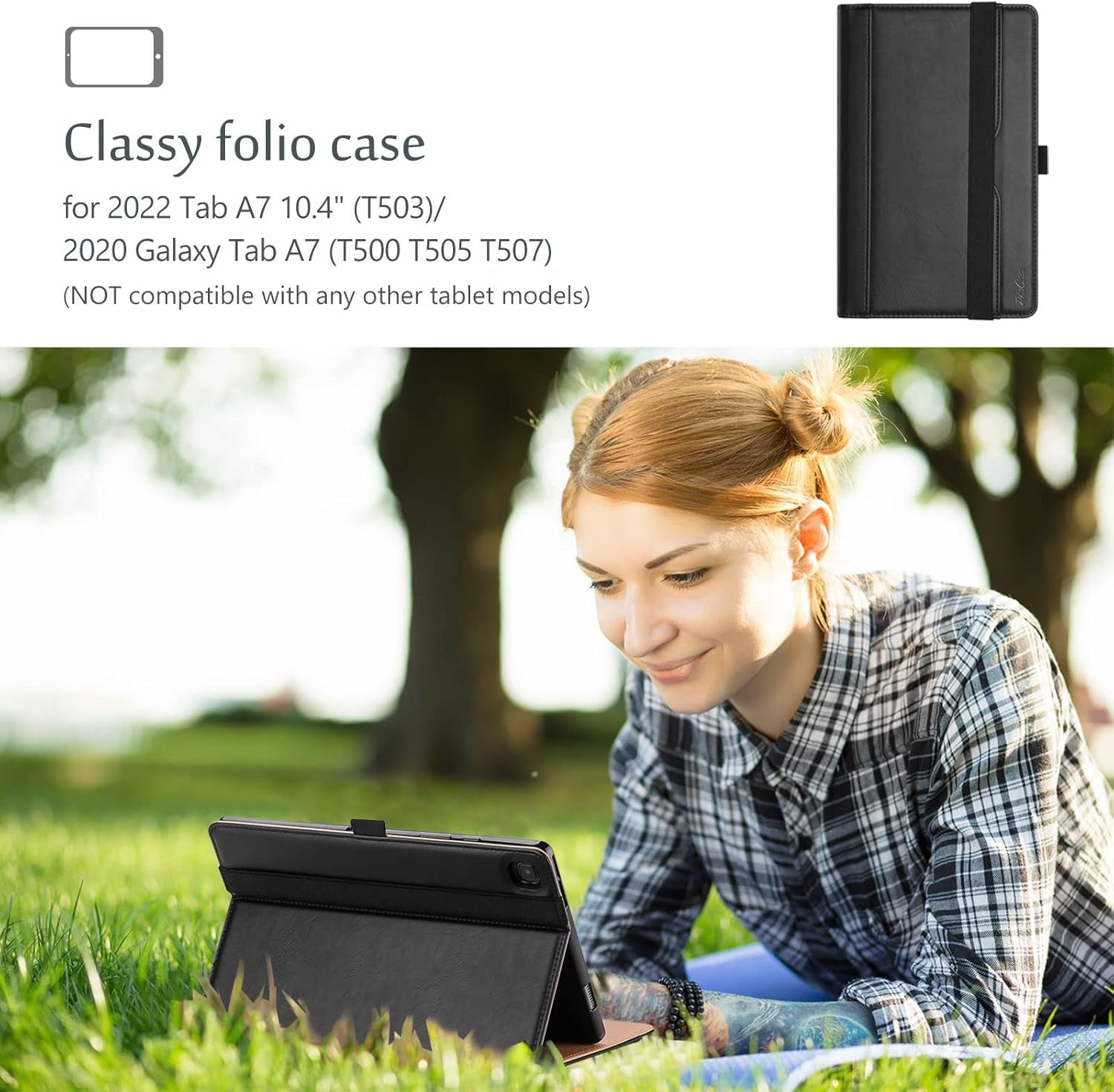 Galaxy Tab A7 10.4 Inch Case (Model SM-T500 T503 T505 T507), Premium PU Leather Protective Cover Stand Folio Case with Strap for 2020 Release Samsung Galaxy Tab A7 Tablet 10.4” -Black