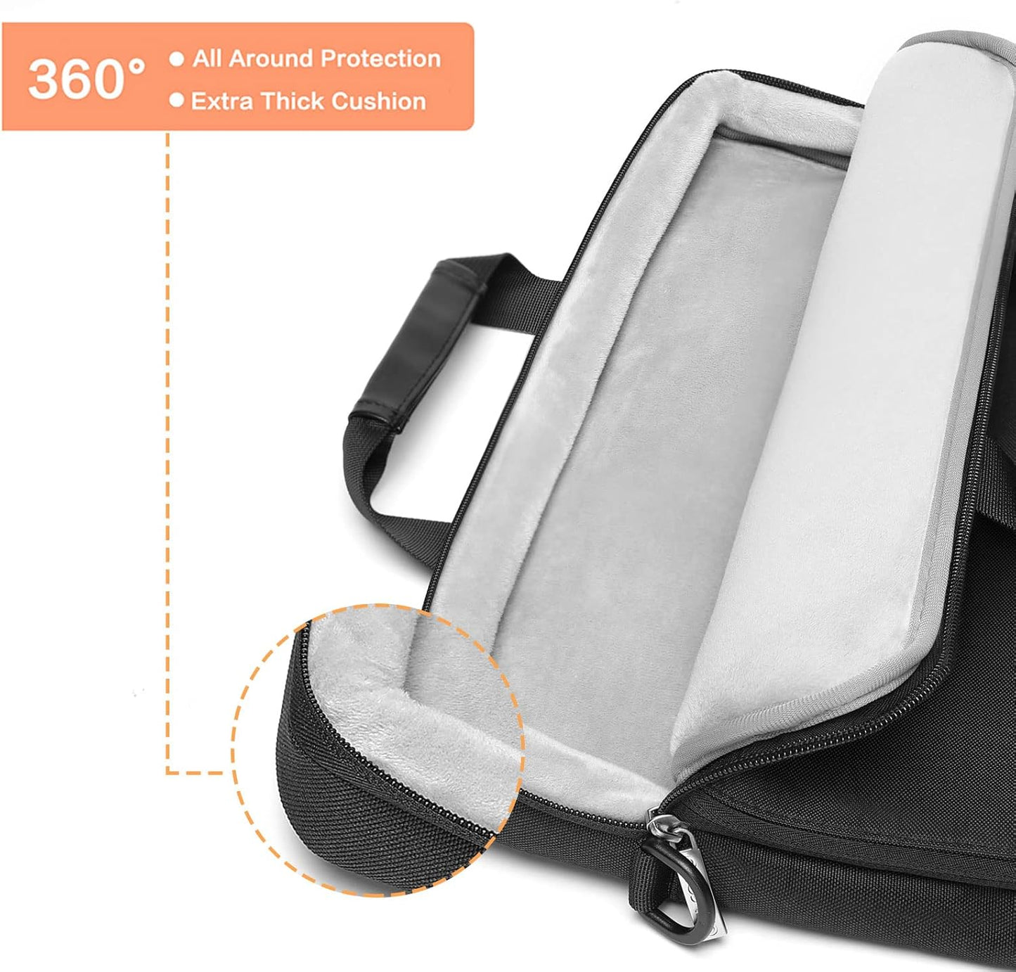 360 Protective Laptop Shoulder Bag Compatible with Macbook Air/Pro,13-13.3 Inch Notebook,Compatible with Macbook Pro 14 Inch 2021,Polyester Sleeve with 3 Front Pockets&Fix Handle&Belt,Black