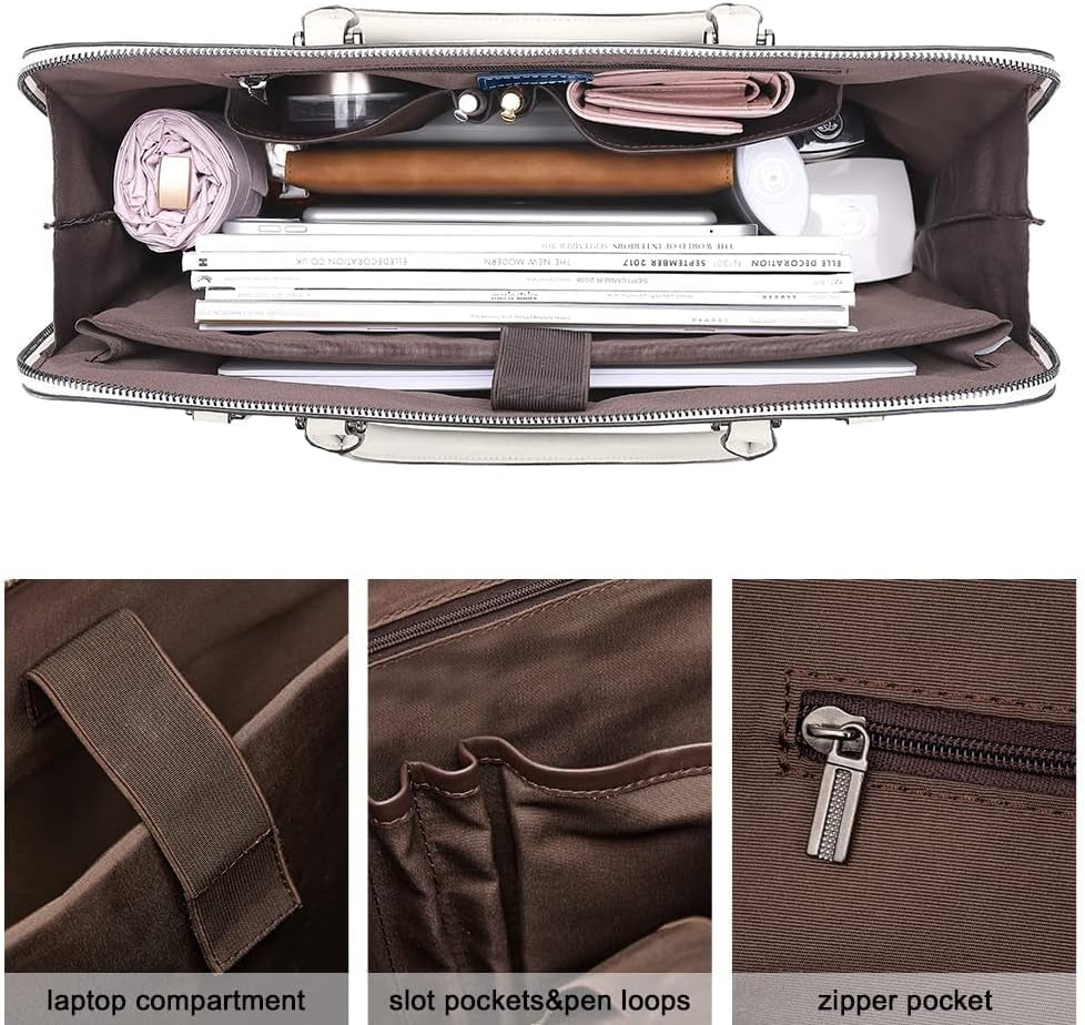 CLUCI Briefcase for Women Genuine Leather 15.6 Inch Laptop Computer Business Shoulder Bag