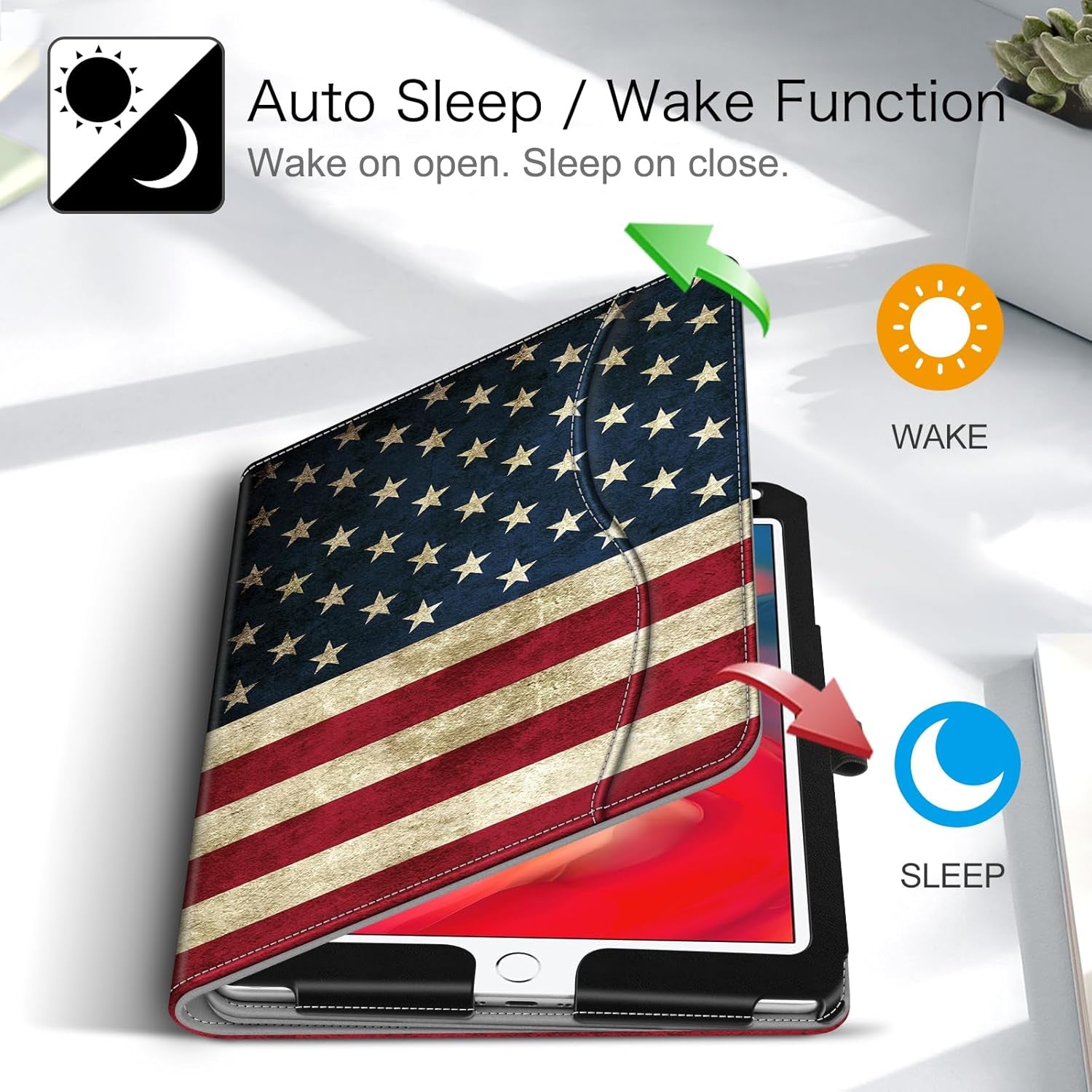 Case for Ipad 6Th / 5Th Generation (2018 2017 Model, 9.7 Inch), Ipad Air 2 / Air 1 (9.7 Inch) - [Corner Protection] Multi-Angle Viewing Stand Cover with Pocket, US Flag