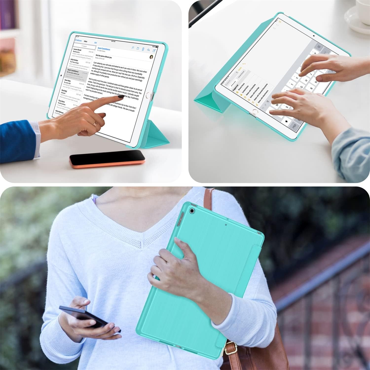 Case for Ipad 9Th/8Th/7Th Generation 2021/2020/2019, [Slim Trifold Stand + Auto Wake/Sleep], Premium Protective Hard PC Back Cover for Apple Ipad 10.2 Inch (Aqua)