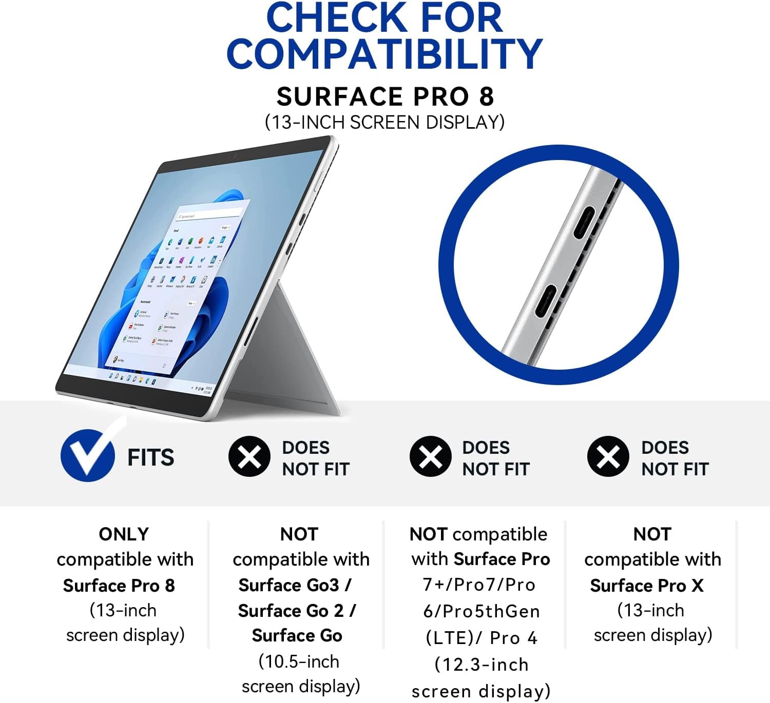 Microsoft Surface Pro 8 Case,Multi-Angle Slim Lightweight Protective Cover with Stylus Pen Holder for 2021 Surface Pro 8 13 Inch,Compatible with Type Cover Keyboard(Keyboard Not Included)
