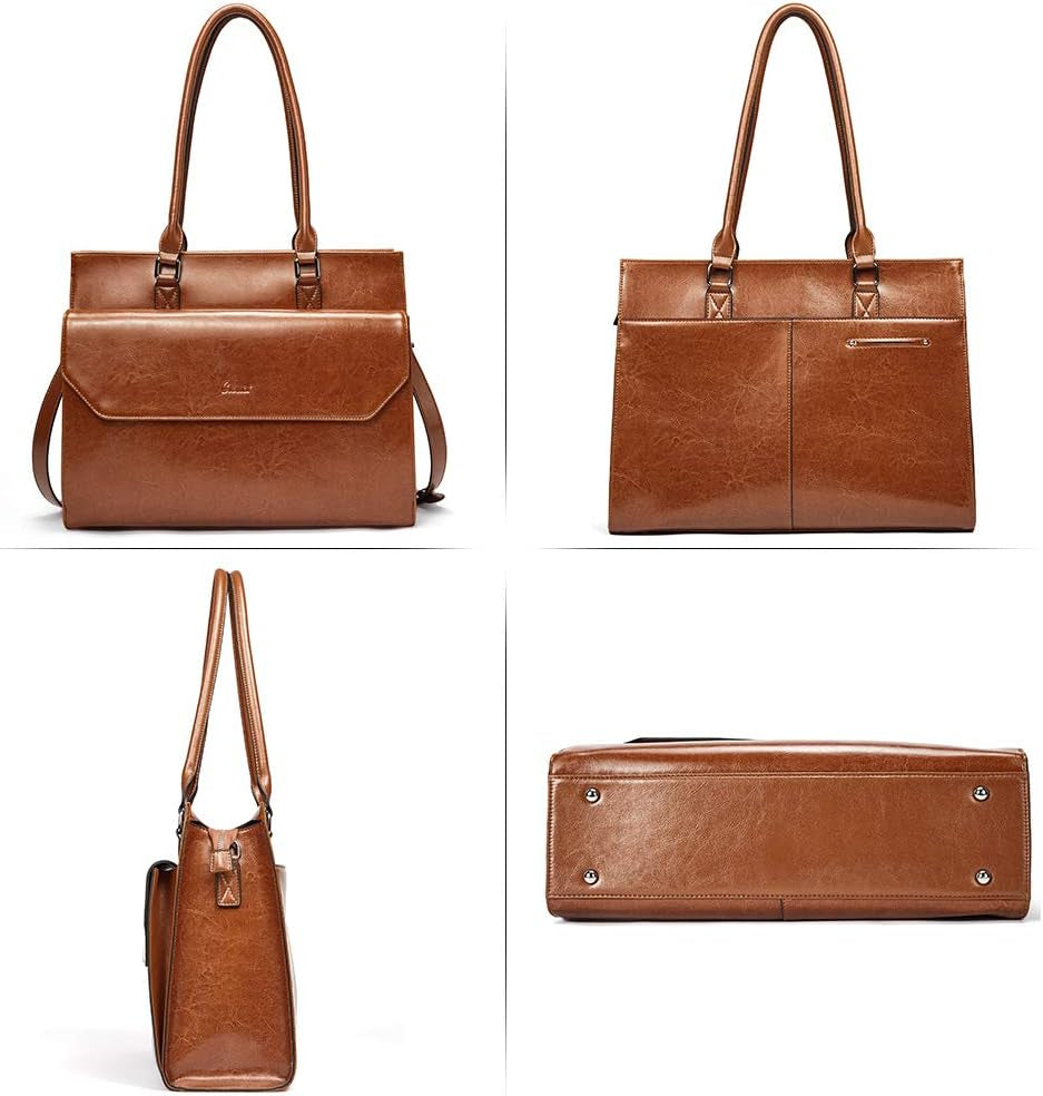 Briefcase for Women Oil Wax Leather Business 15.6 Inch Laptop Handbag Vintage Slim Large Shoulder Work Bag