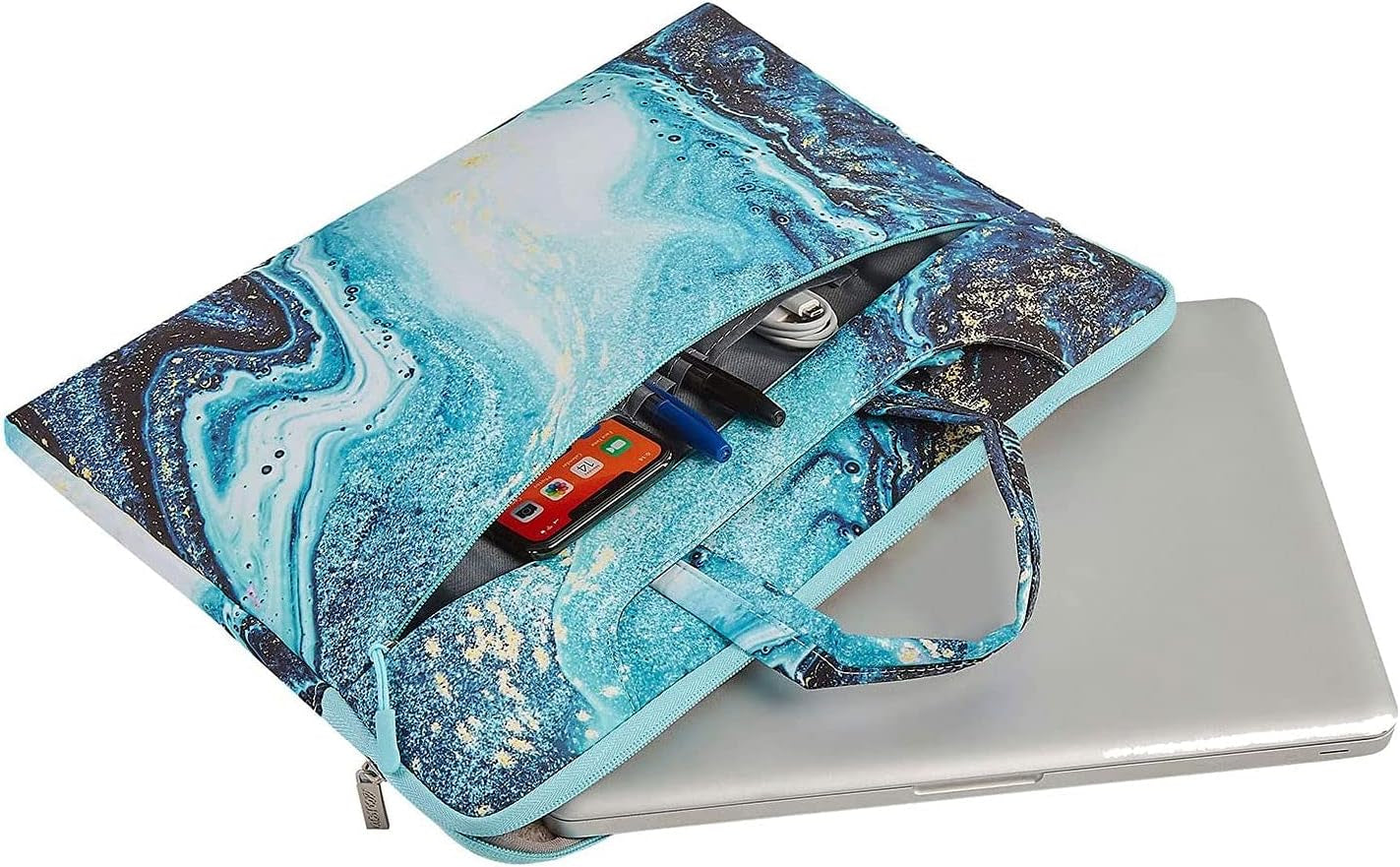 Laptop Shoulder Bag Compatible with Macbook Air 15 Inch M3 M2 A2941/Pro 16 M4 M3 M2 M1 2025-2019, 15-15.6 Inch Notebook, Creative Wave Marble Carrying Briefcase Handbag Sleeve Case