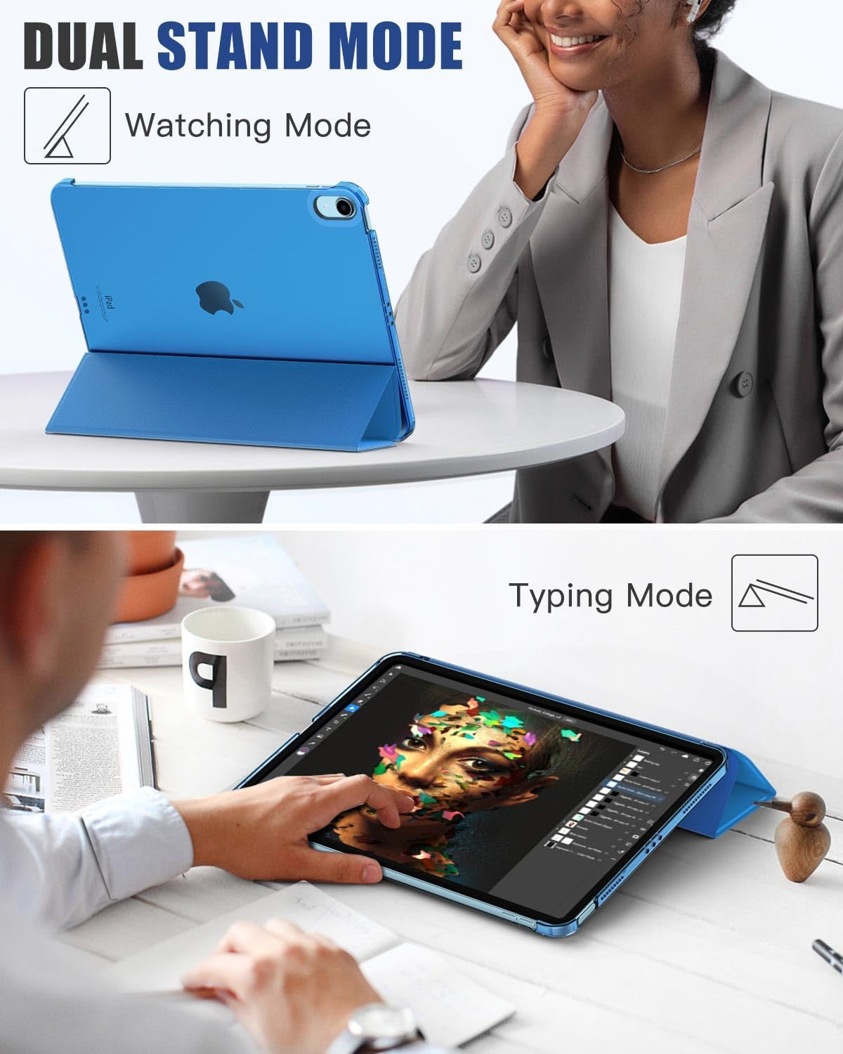 for Ipad Air 11 Inch Case 7Th/6Th Generation M3/M2 2025/2024, Ipad Air 5Th/4Th Gen Case 2022/2020 10.9 Inch, Slim Hard PC Translucent Back Shell Cover, Support Touch Id,Blue Wave