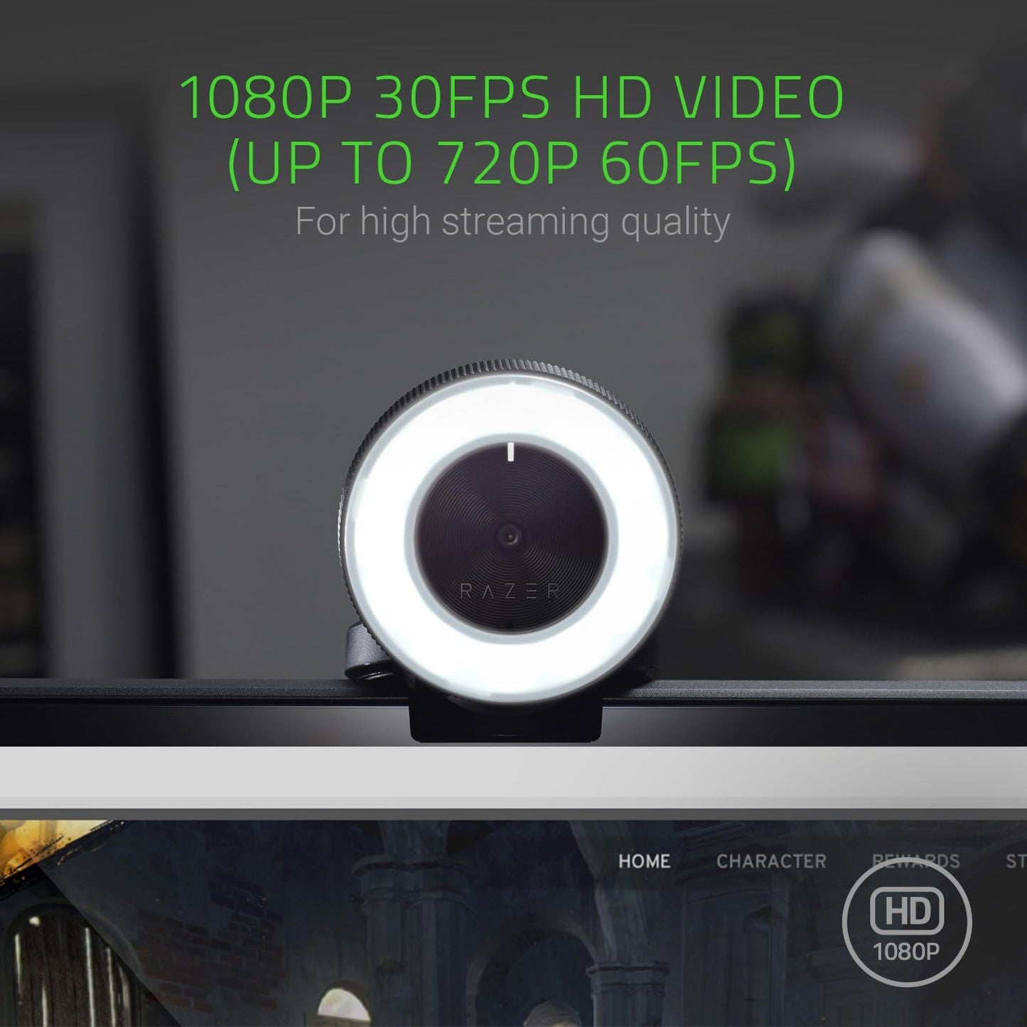 Kiyo Streaming Webcam: 1080P 30 FPS / 720P 60 FPS - Ring Light W/Adjustable Brightness - Built-In Microphone - Advanced Autofocus