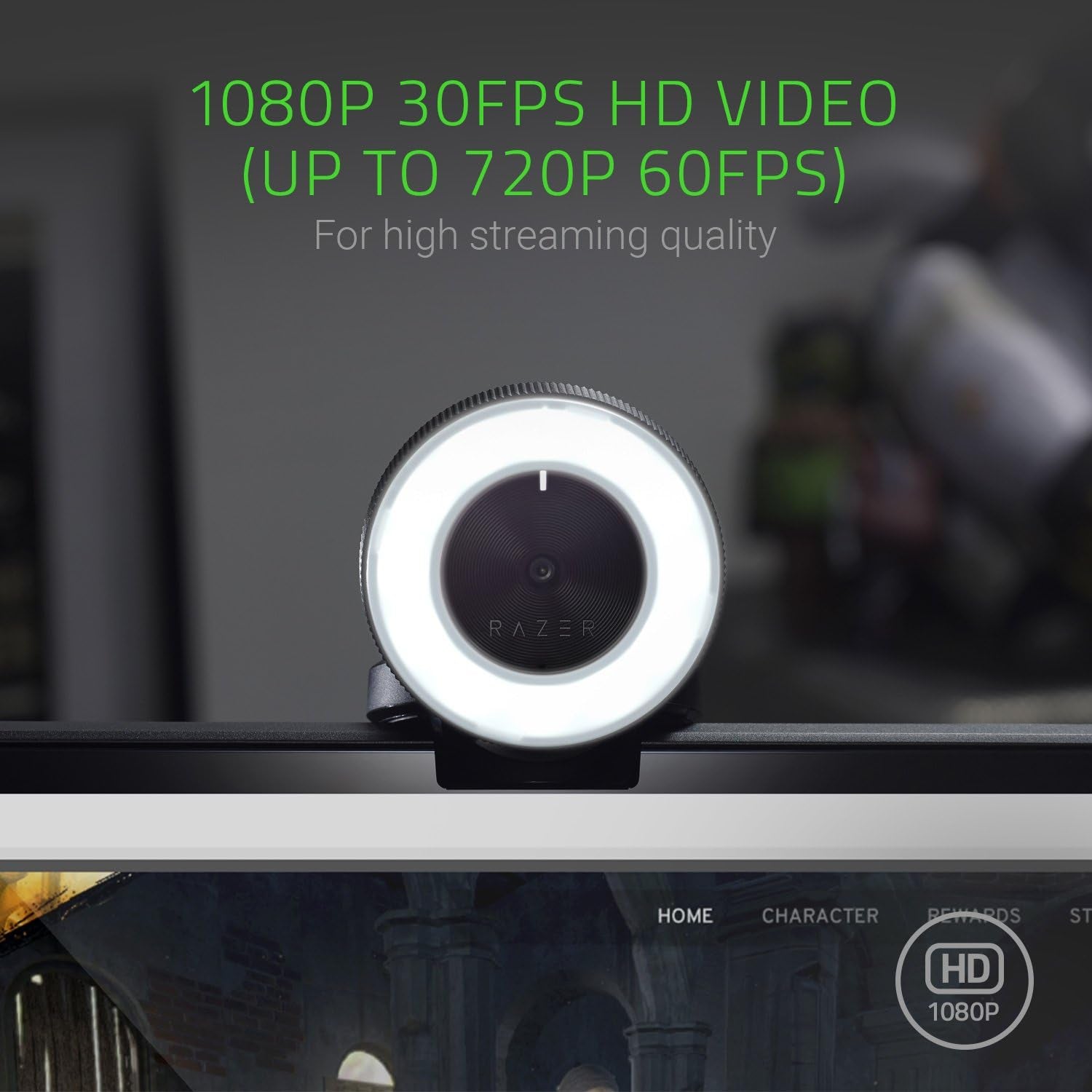 Kiyo Streaming Webcam: 1080P 30 FPS / 720P 60 FPS - Ring Light W/Adjustable Brightness - Built-In Microphone - Advanced Autofocus