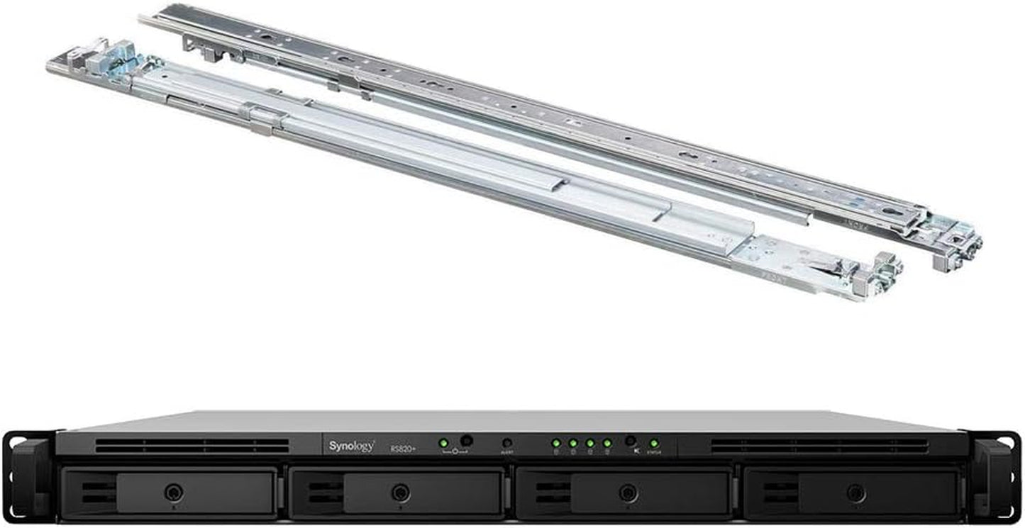 Rackstation RS820+ Compact Rack Mount NAS Server Bundle with Rail Kit, Intel Atom C3538 Quad-Core, 18GB DDR4 RAM, 16TB SATA HDD, DSM Software