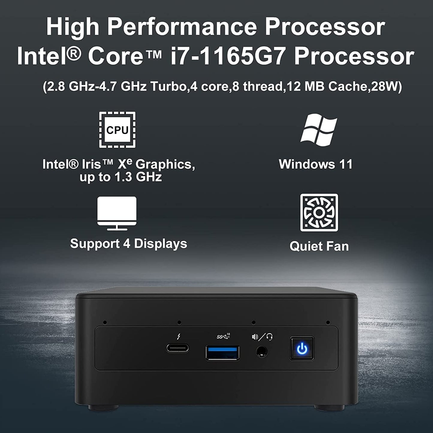 NUC Nuc11Pahi7 Mini Pc/Htpc,Mini Computer,Four-Core I7 1165G7 - up to 4.7 Ghz Turbo,Nvme SSD DDR4 Ram,Wifi 6, BT 5.2 Thunderbolt 3,8K Support,Quadruple Monitor(16Gb+256Gb)