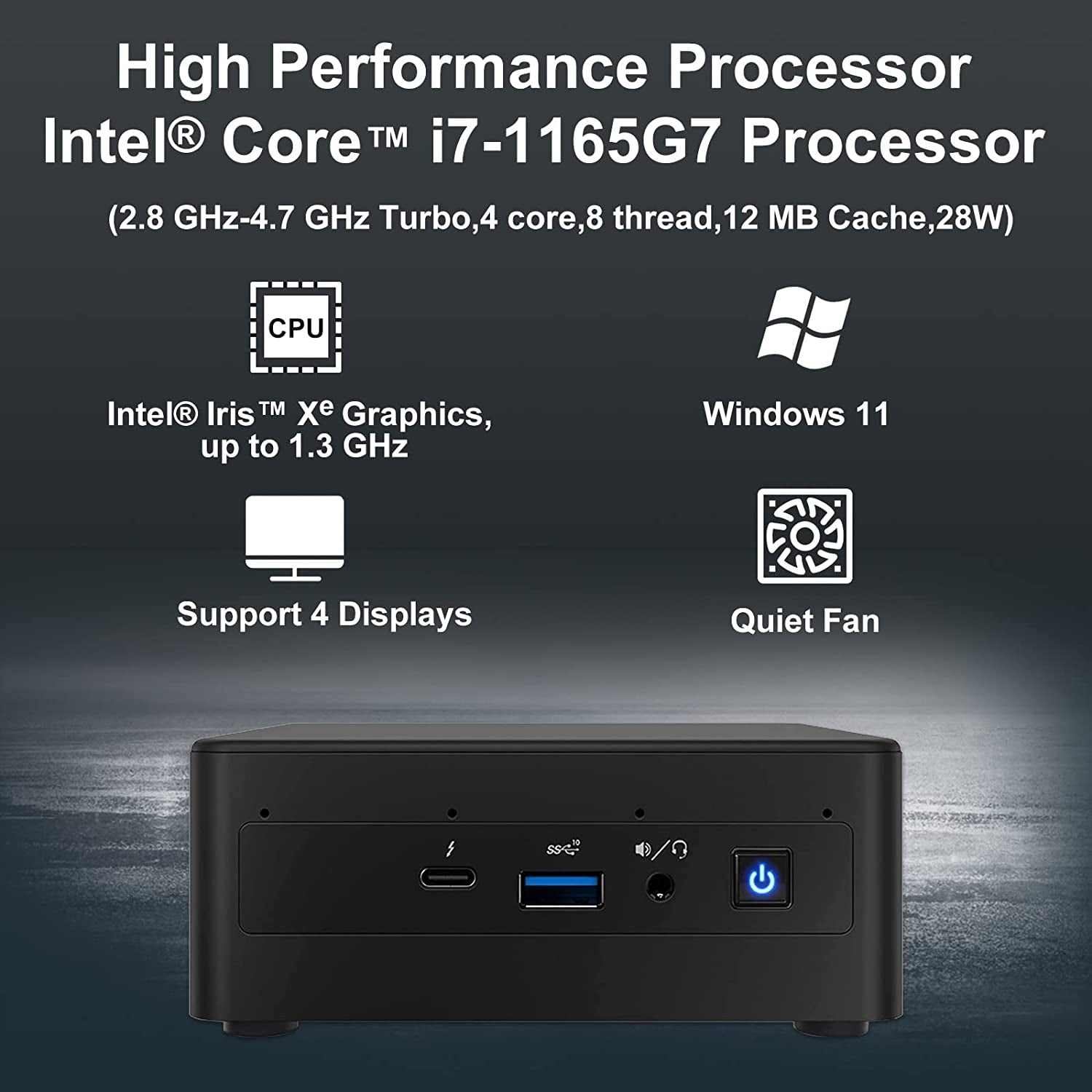 NUC Nuc11Pahi7 Mini Pc/Htpc,Mini Computer,Four-Core I7 1165G7 - up to 4.7 Ghz Turbo,Nvme SSD DDR4 Ram,Wifi 6, BT 5.2 Thunderbolt 3,8K Support,Quadruple Monitor(16Gb+256Gb)