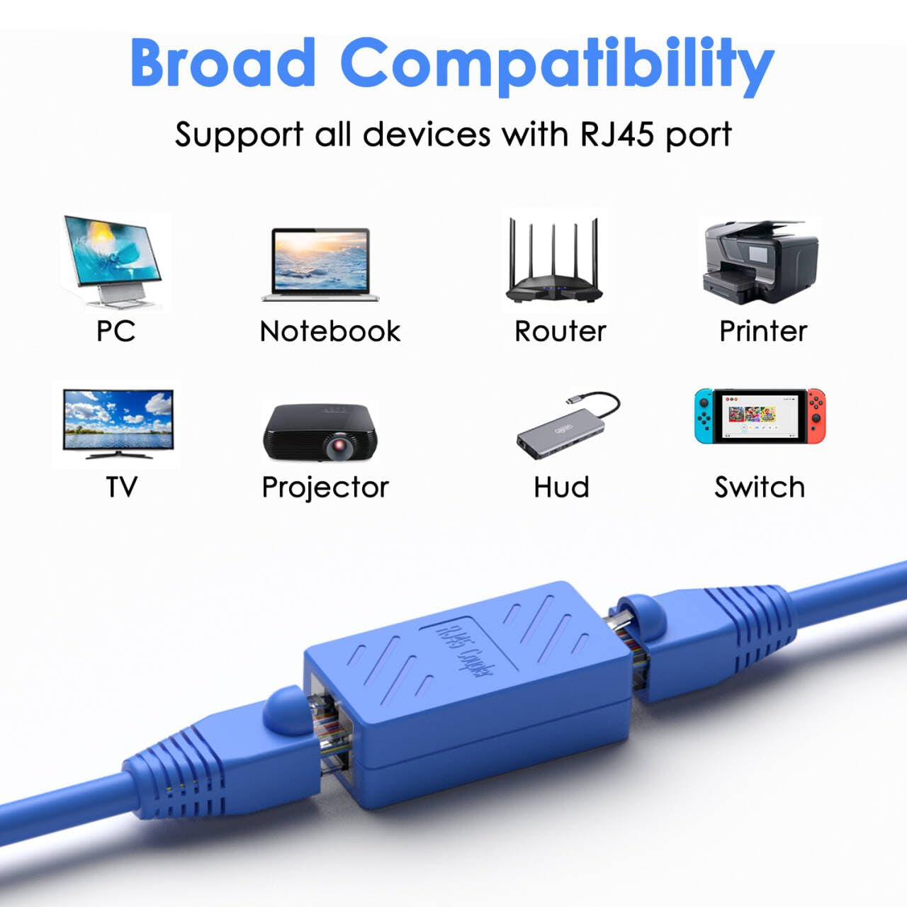 RJ45 Coupler, Ethernet Extender for Cat7/Cat6/Cat5E/Cat5 Female to Female Ethernet Coupler Connector(1Pack, Blue)