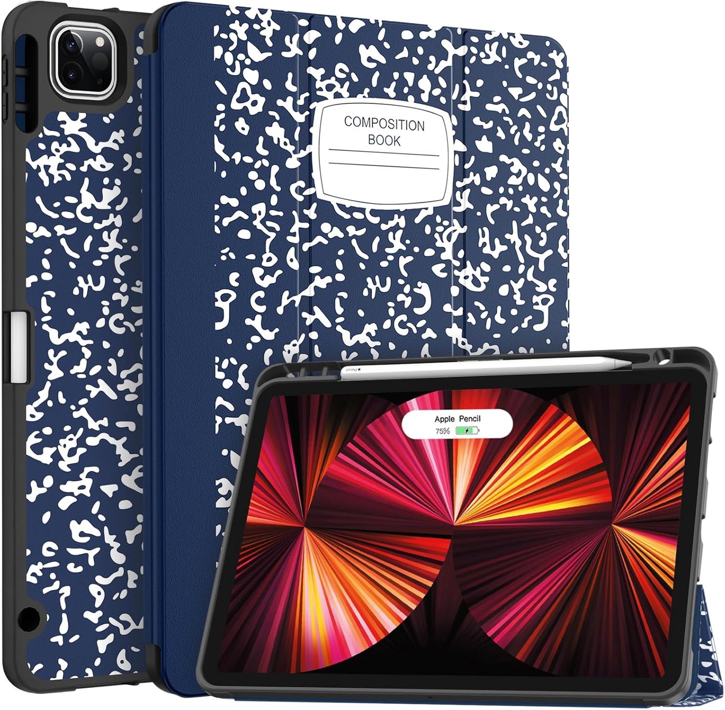 for Ipad Pro 11 Case (M2) 2022/2021/2020 with Pencil Holder - [Full Body Protection + Apple Pencil Charging + Auto Wake/Sleep], Soft TPU Back Cover for 2022 Ipad Pro 11 Inch(B-Book Navy)