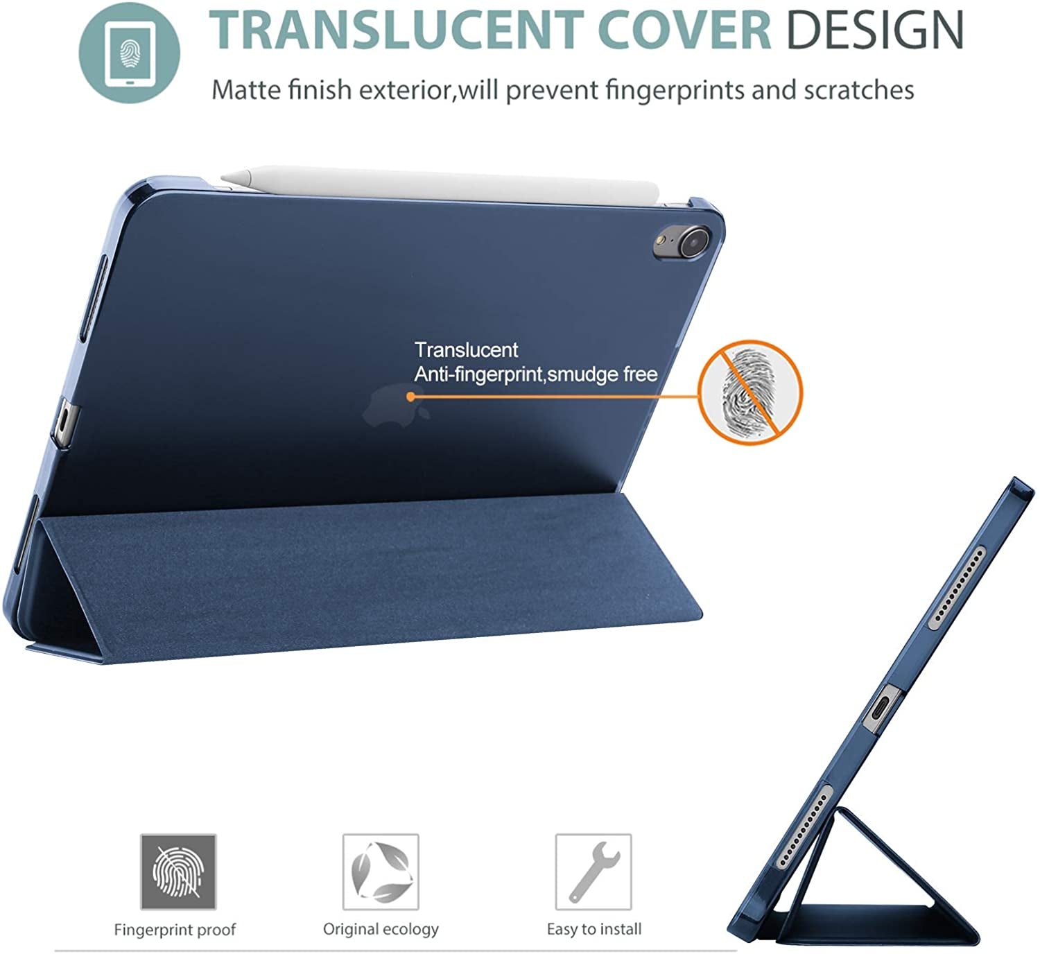 Smart Case for 10.9 Inch Ipad Air 5Th 2022 / Air 4Th 2020, Cover with Screen Protector for Ipad Air 5 4 -Navy