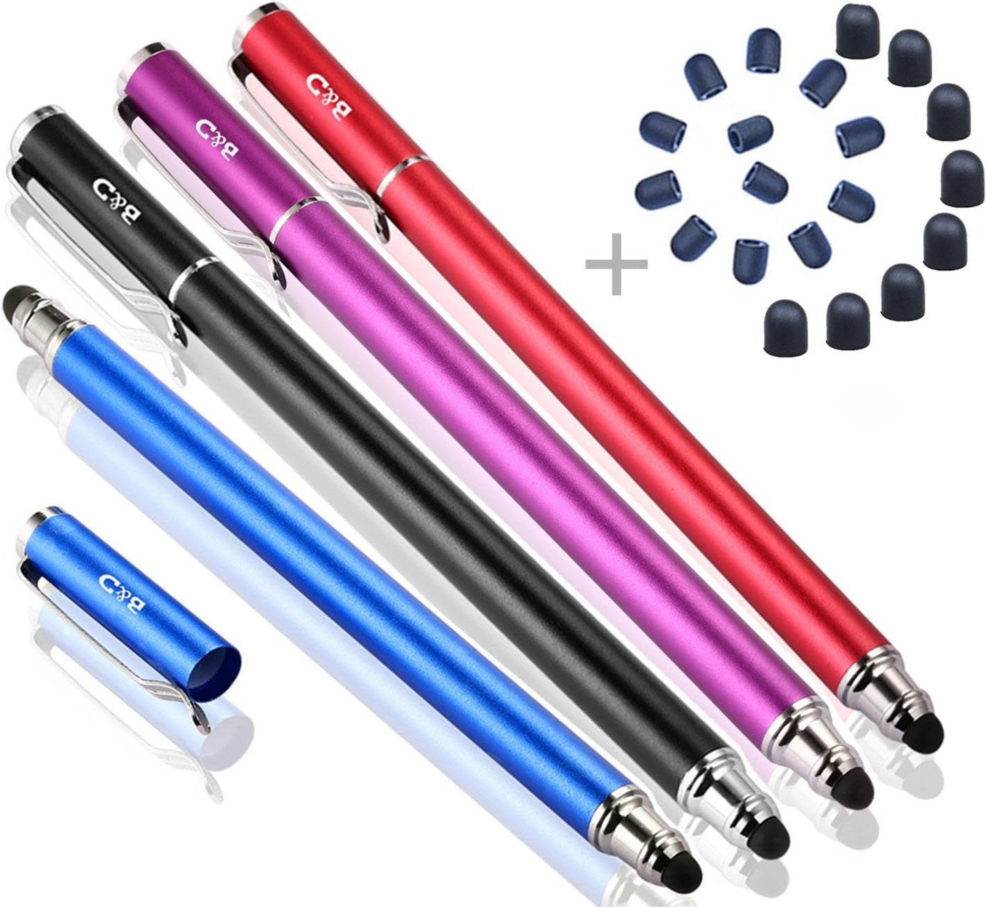 Capacitive Stylus/Styli 2-In-1 Universal Touch Screen Pen for All Touch Screen Tablets & Cell Phones with 20 Extra Replaceable Soft Rubber Tips (Pack of 4)