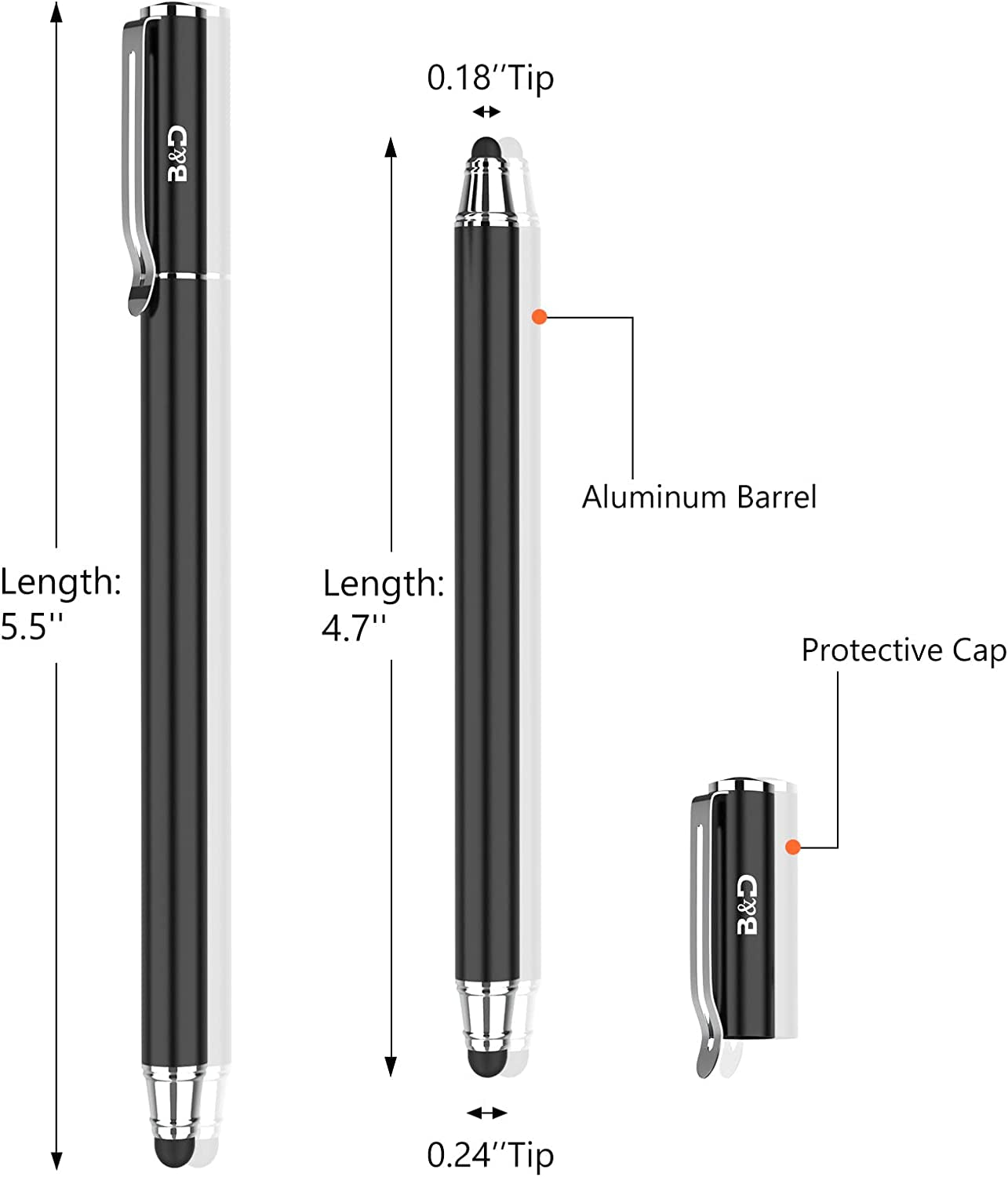 Capacitive Stylus/Styli 2-In-1 Universal Touch Screen Pen for All Touch Screen Tablets & Cell Phones with 20 Extra Replaceable Soft Rubber Tips (Pack of 4)