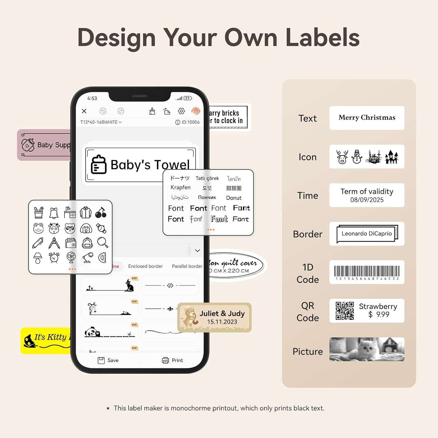 D11 Label Maker Tape Adapted Label Print Paper Standard Laminated Office Labeling Tape Replacement Pure Color (White, Large)
