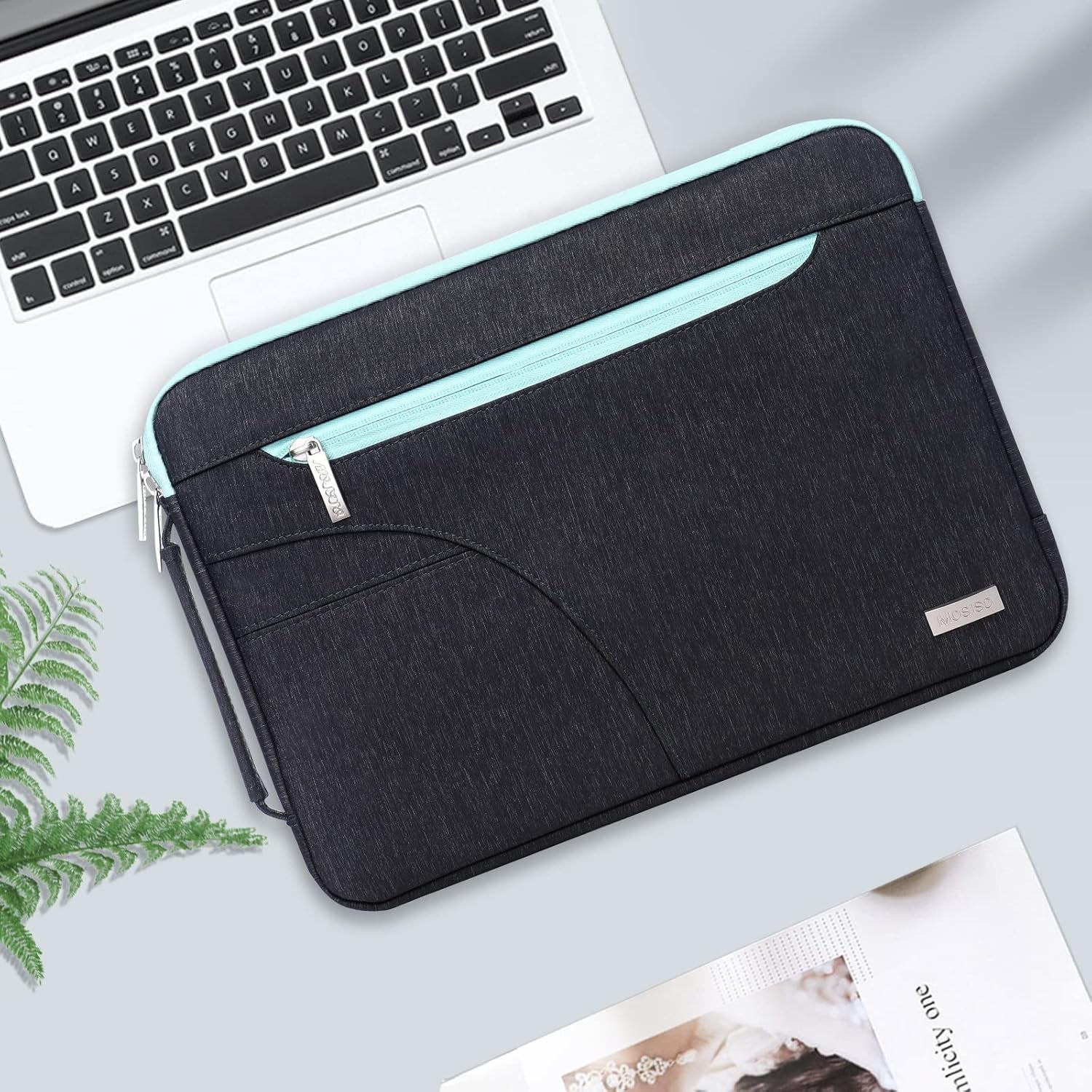 Laptop Shoulder Bag Compatible with Macbook Air 15 Inch M2 A2941 2023 / Pro 15 A1990 A1707, 15 Inch Surface Laptop 5/4/3, HP Stream 14, Polyester Briefcase Sleeve with Front Arc Pocket,Blue