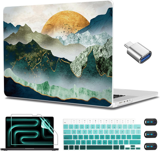 Mountain Case for Macbook Pro 14 Inch 2024 2023-2021 Release Model M4 A3112 A3185 A3401/ M3 A2992 A2918/ M2 A2779 /A2442 M1 with Touch ID, Plastic Sunshine Mountain Cover for Macbook Pro 14
