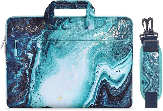 Laptop Shoulder Bag Compatible with Macbook Air 15 Inch M3 M2 A2941/Pro 16 M4 M3 M2 M1 2025-2019, 15-15.6 Inch Notebook, Creative Wave Marble Carrying Briefcase Handbag Sleeve Case