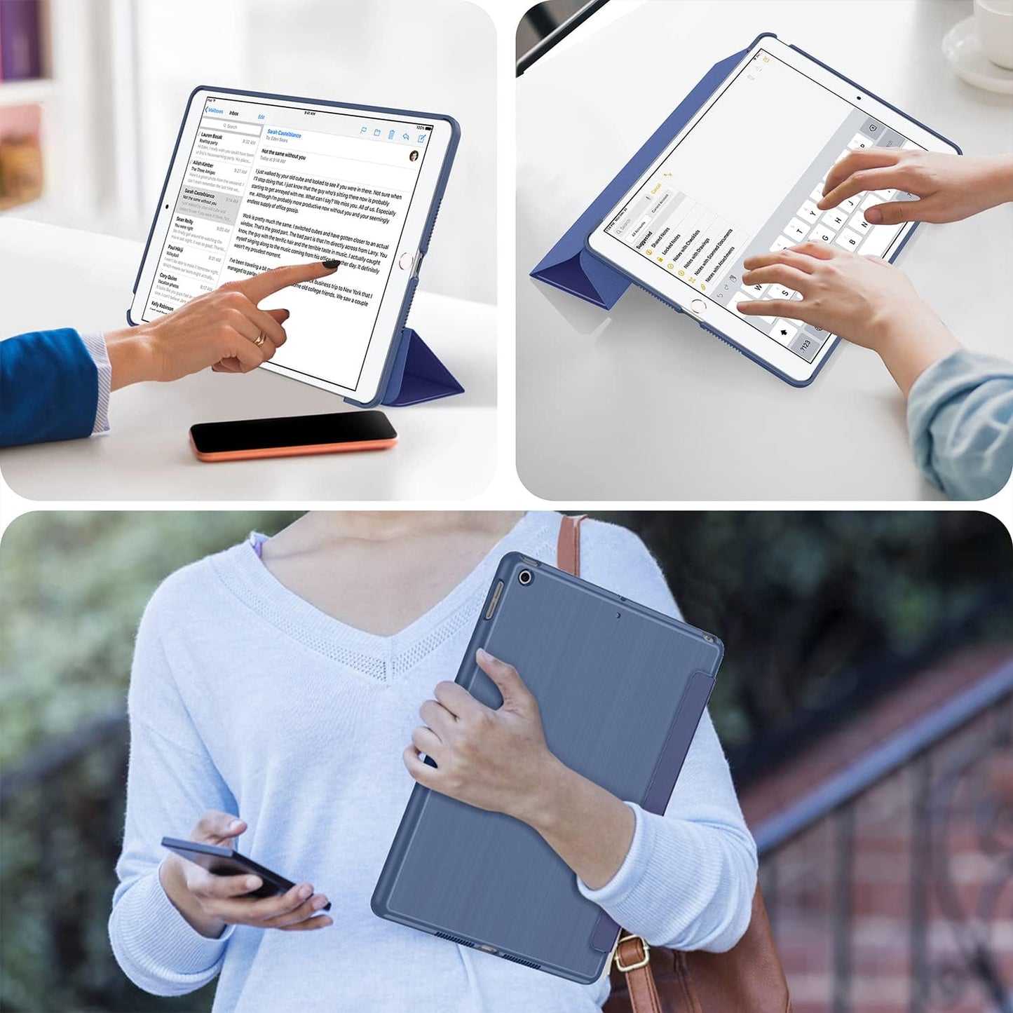 Case for Ipad 9Th/8Th/7Th Generation 2021/2020/2019, [Slim Trifold Stand + Auto Wake/Sleep], Premium Protective Hard PC Back Cover for Apple Ipad 10.2 Inch (Navy)