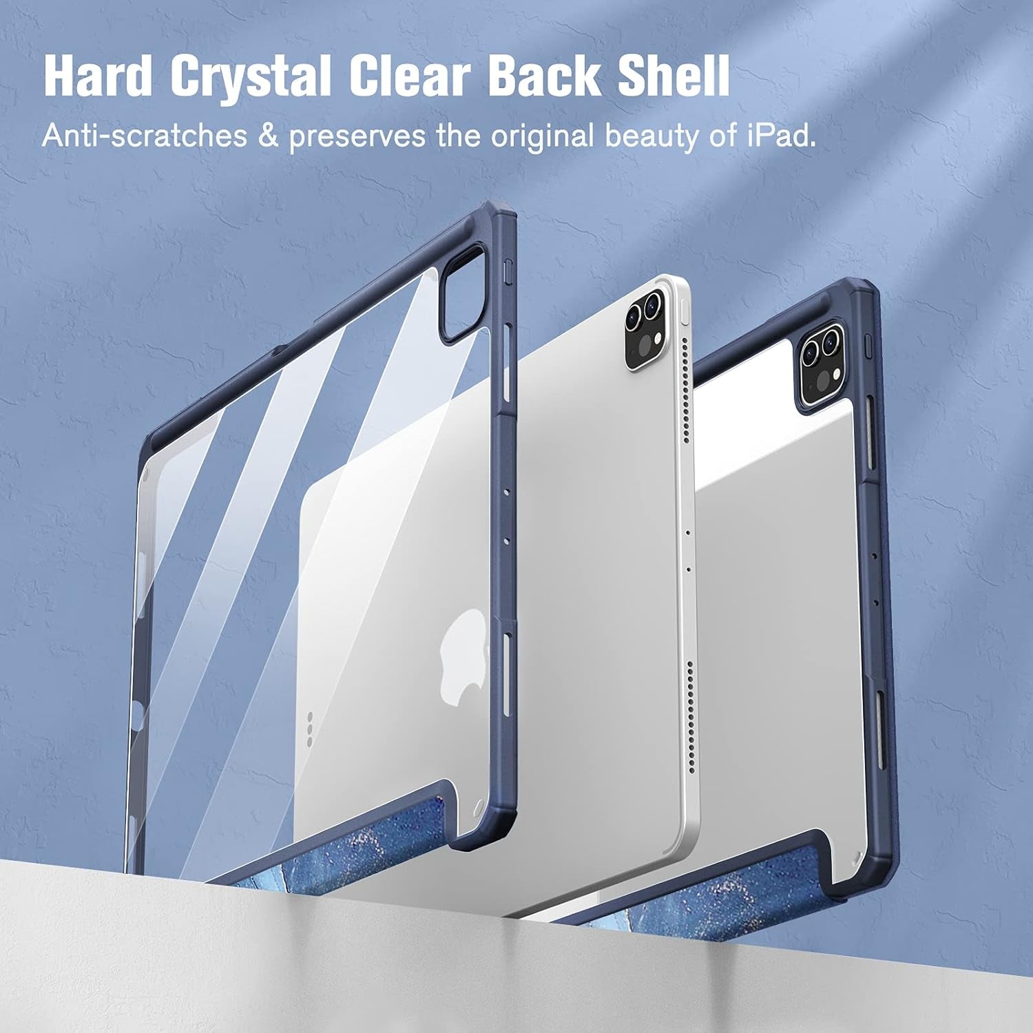 Hybrid Slim Case for Ipad Pro 12.9-Inch 6Th Generation 2022, [Built-In Pencil Holder] Shockproof Cover W/Clear Transparent Back Shell, Also Fit Ipad Pro 12.9" 5Th/4Th/3Rd Gen, Ocean Marble