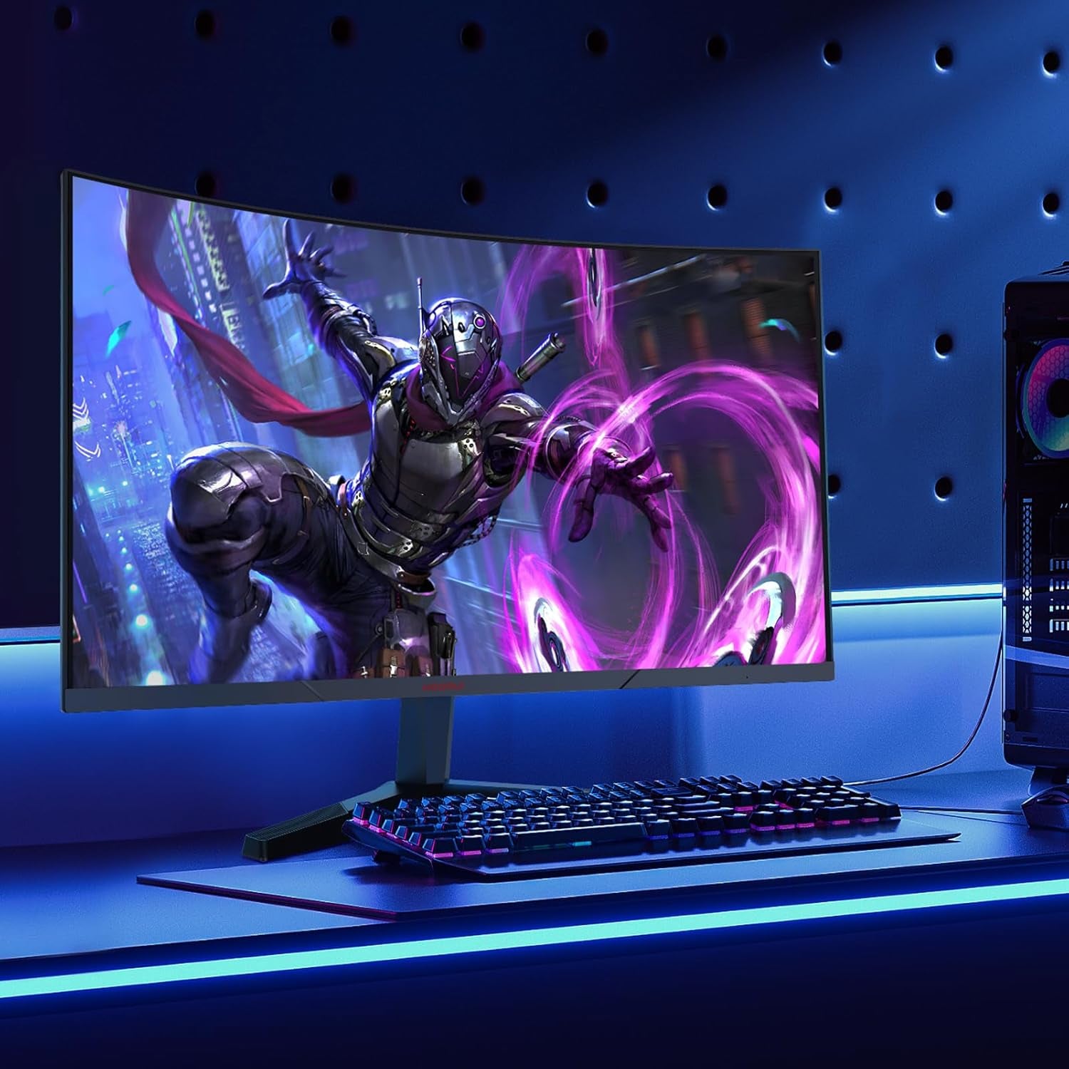Gaming Monitor, QHD 2560P Computer Monitor, 144Hz 27 Inch Monitor (1Ms, 1800R Curved VA Panel, DP1.2+HDMI*2, Adaptivesync, Narrow Bezel with Ultra-Thin), Tilt Adjustable,Eye Care