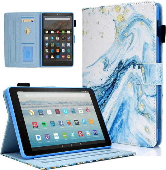 For Kindle Fire HD 8 Case, Case for Amazon Fire HD 8 Tablet (8Th/7Th/6Th Generation, 2018/2017/2016 Release),  Premium PU Leather Folio Smart Cover with Auto Wake/Sleep, Blue Marble