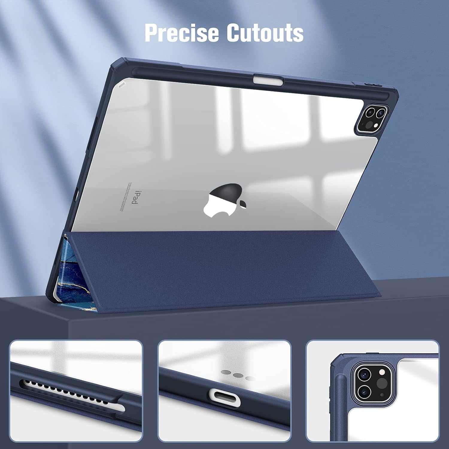 Hybrid Slim Case for Ipad Pro 12.9-Inch 6Th Generation 2022, [Built-In Pencil Holder] Shockproof Cover W/Clear Transparent Back Shell, Also Fit Ipad Pro 12.9" 5Th/4Th/3Rd Gen, Ocean Marble
