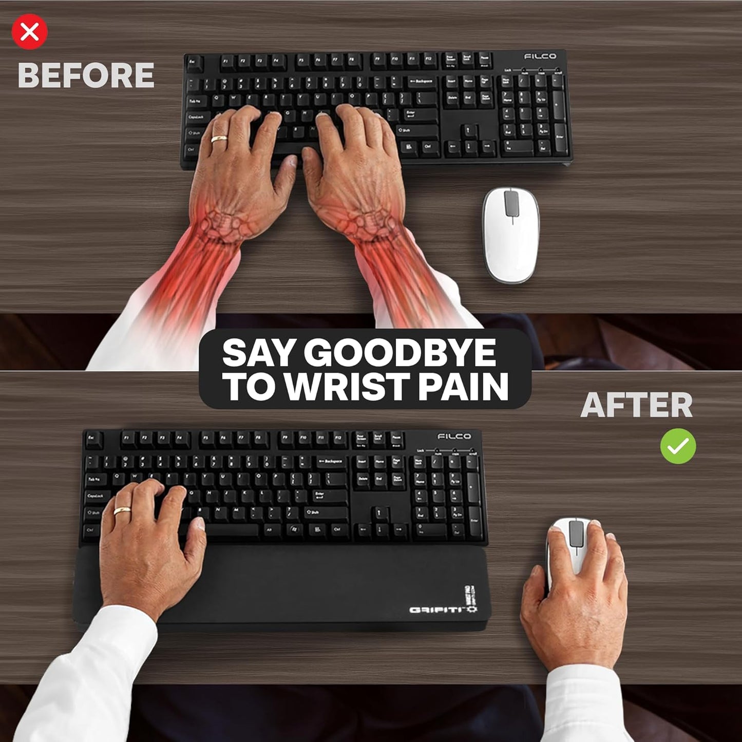 Fat Wrist Pad 14 X 4 X 0.75 Inch Computer Keyboard Rest Support for Tenkeyless Ergonomic Gaming Wrists Rests Pads - Desk Keyboards Resting Accessories for Carpal Tunnel (Black Nylon)