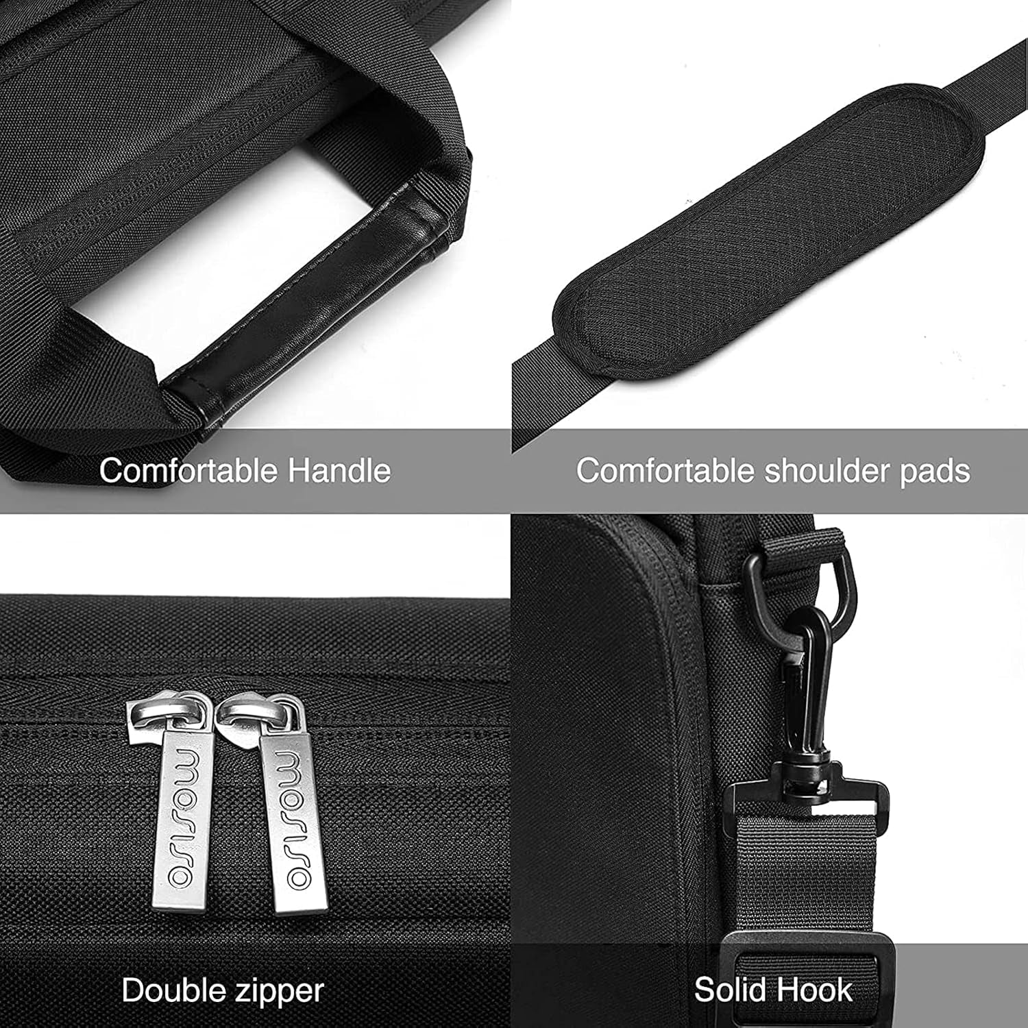 360 Protective Laptop Shoulder Bag Compatible with Macbook Air/Pro,13-13.3 Inch Notebook,Compatible with Macbook Pro 14 Inch 2021,Polyester Sleeve with 3 Front Pockets&Fix Handle&Belt,Black