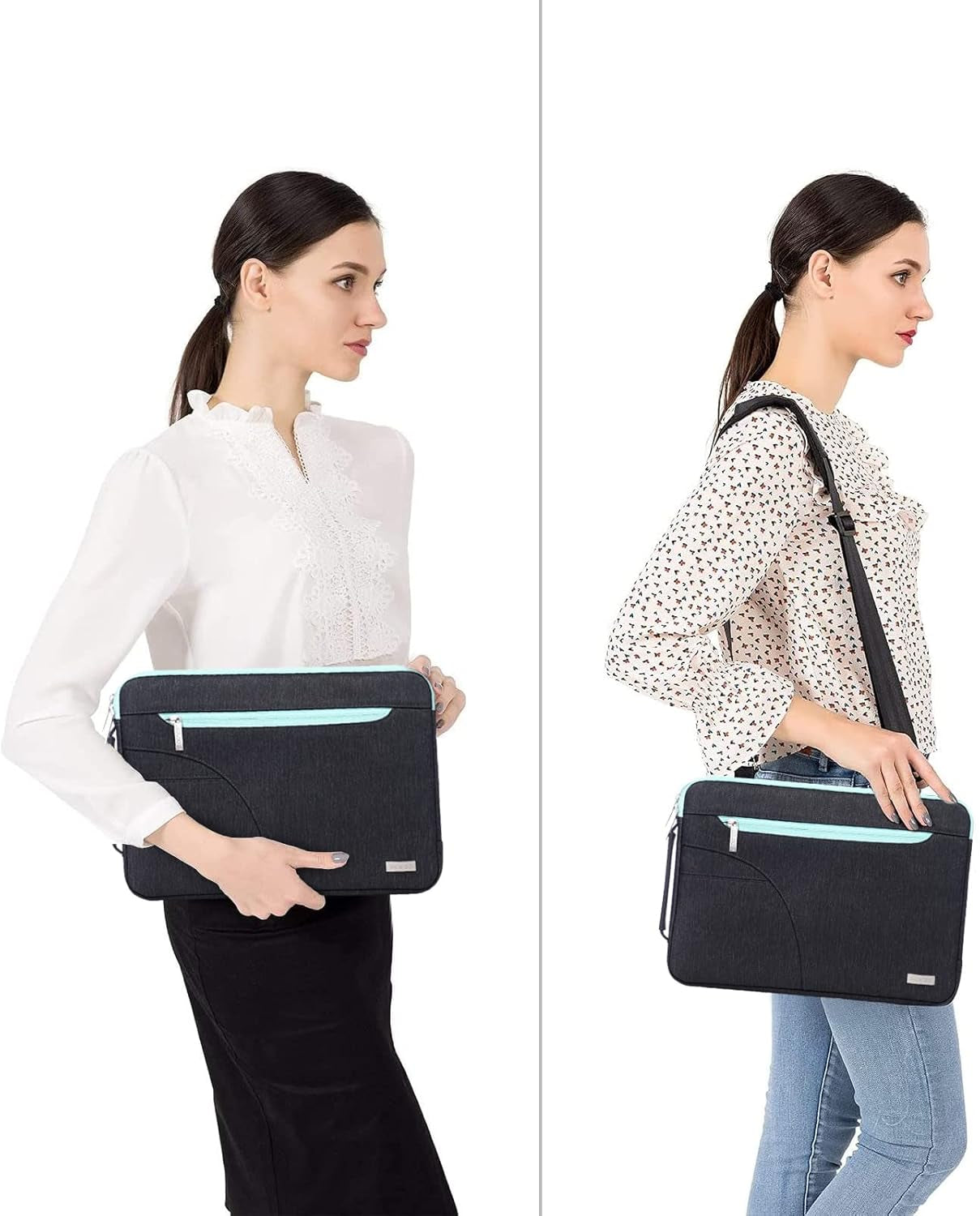 Laptop Shoulder Bag Compatible with Macbook Air 15 Inch M2 A2941 2023 / Pro 15 A1990 A1707, 15 Inch Surface Laptop 5/4/3, HP Stream 14, Polyester Briefcase Sleeve with Front Arc Pocket,Blue