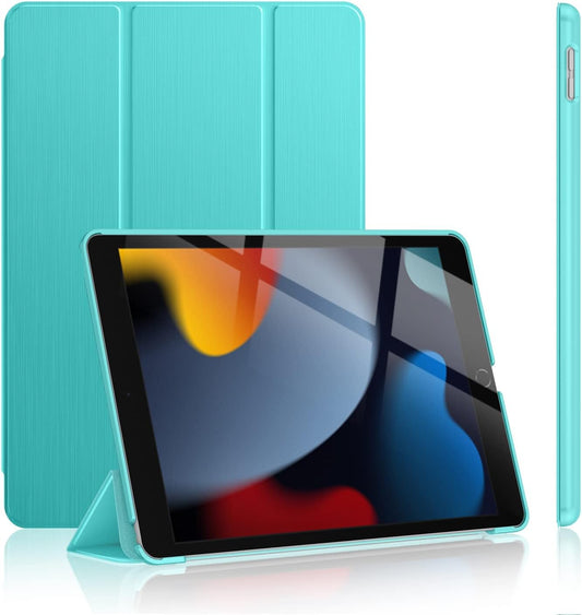 Case for Ipad 9Th/8Th/7Th Generation 2021/2020/2019, [Slim Trifold Stand + Auto Wake/Sleep], Premium Protective Hard PC Back Cover for Apple Ipad 10.2 Inch (Aqua)