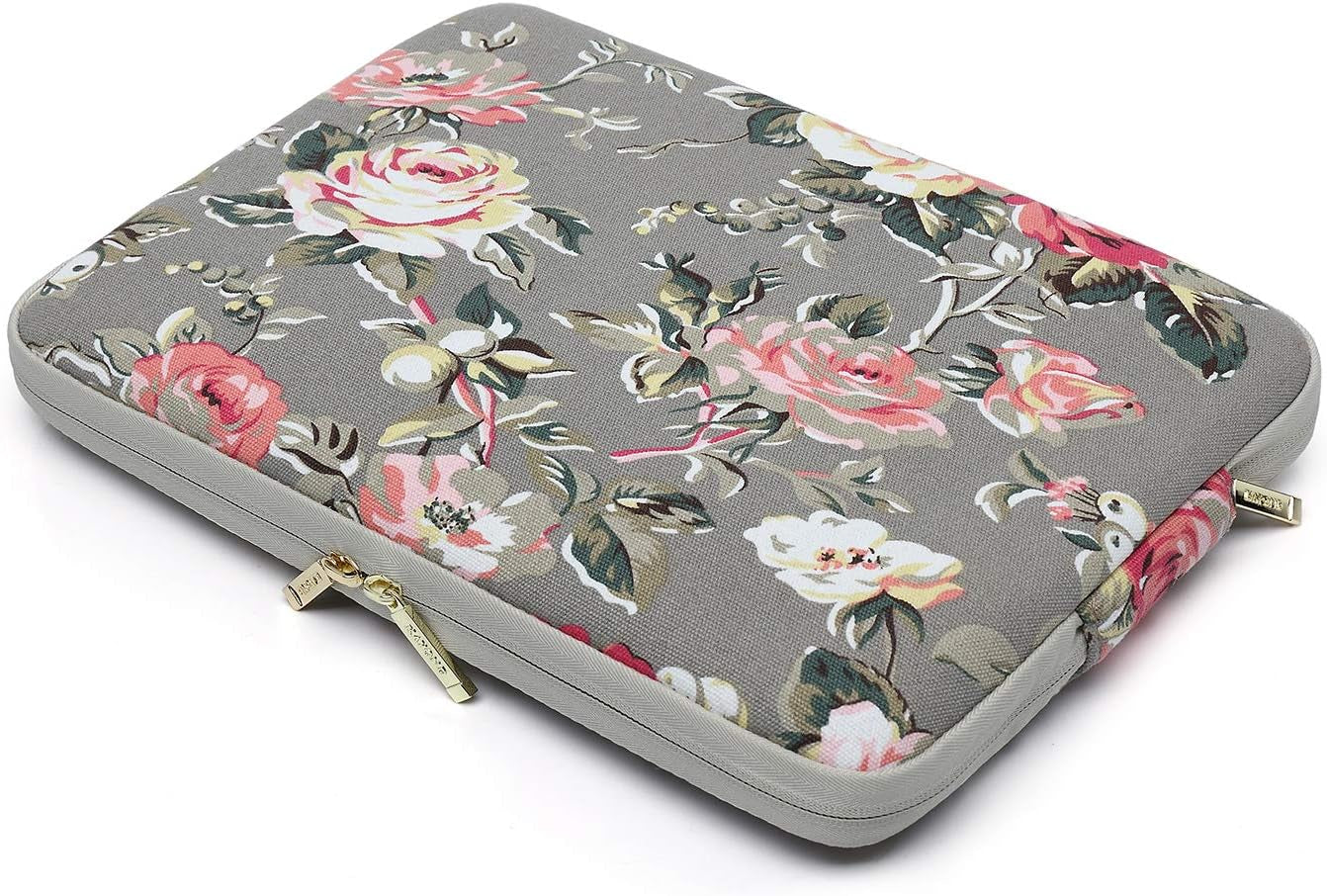 Gery Rose Patten Canvas Water-Resistant 13.3 Inch Laptop Sleeve Case for 12.5Inch 13Inch Notebook Computer 12.9 Pocket Tablet