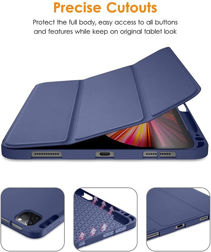 for Ipad Pro 11 Inch 4Th/3Rd/2Nd/1St Generation 2022/2021/2020/2018 Case, Smart Slim Trifold Stand Soft TPU Back Cover with Built-In Pencil Holder, Also Fit Ipad Air 5/4,Navy Blue