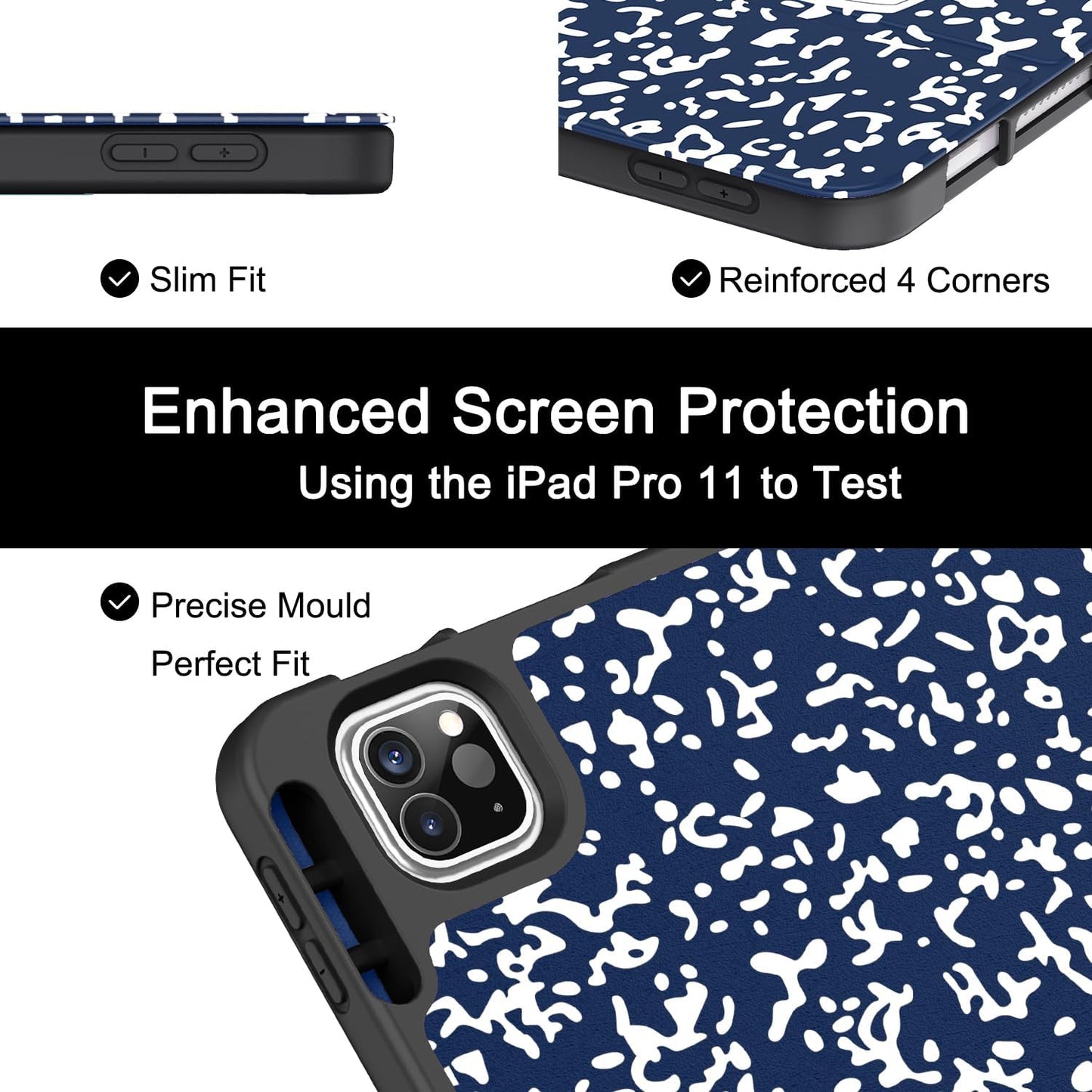 for Ipad Pro 11 Case (M2) 2022/2021/2020 with Pencil Holder - [Full Body Protection + Apple Pencil Charging + Auto Wake/Sleep], Soft TPU Back Cover for 2022 Ipad Pro 11 Inch(B-Book Navy)