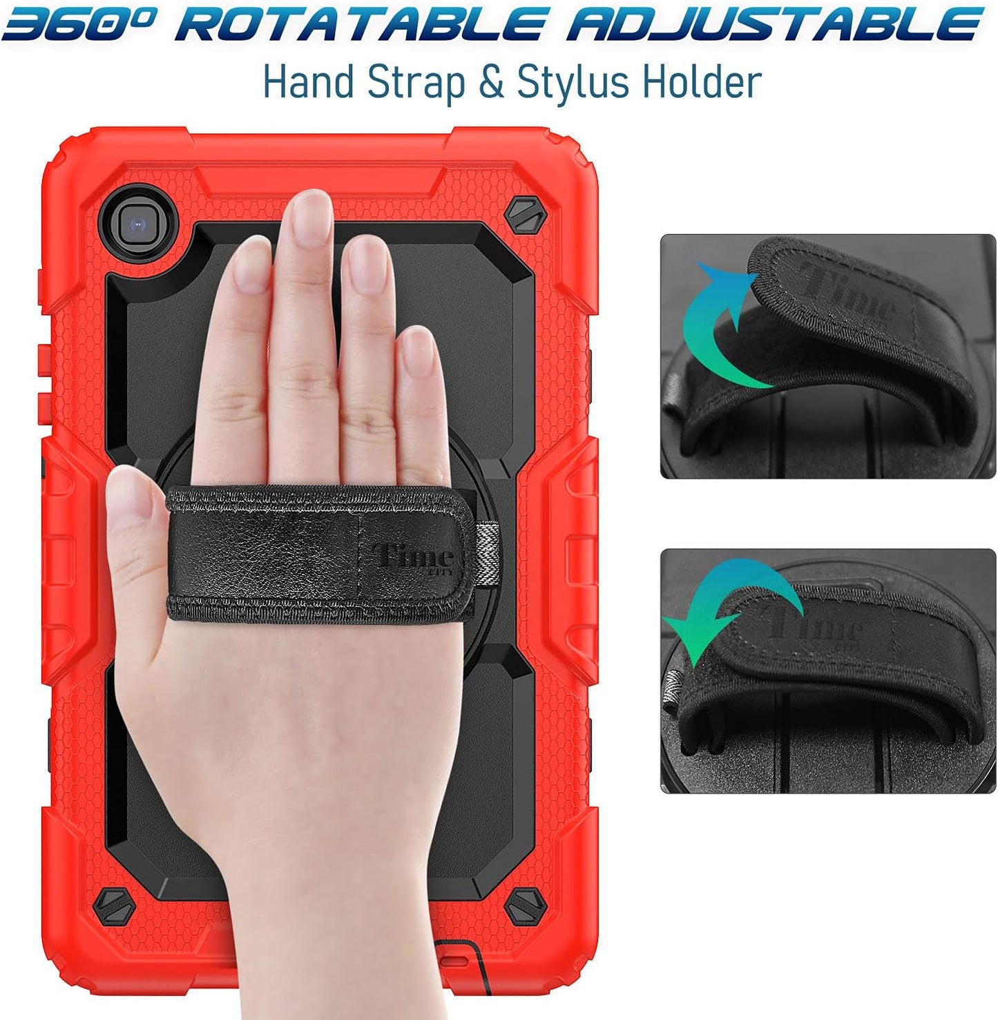 Case for Samsung Galaxy Tab A7 Lite 8.7'' 2021 (SM-T220/T225/T227), Full-Body Shockproof Protection Case with Screen Protector & 360 Rotating Stand Hand Strap - Red