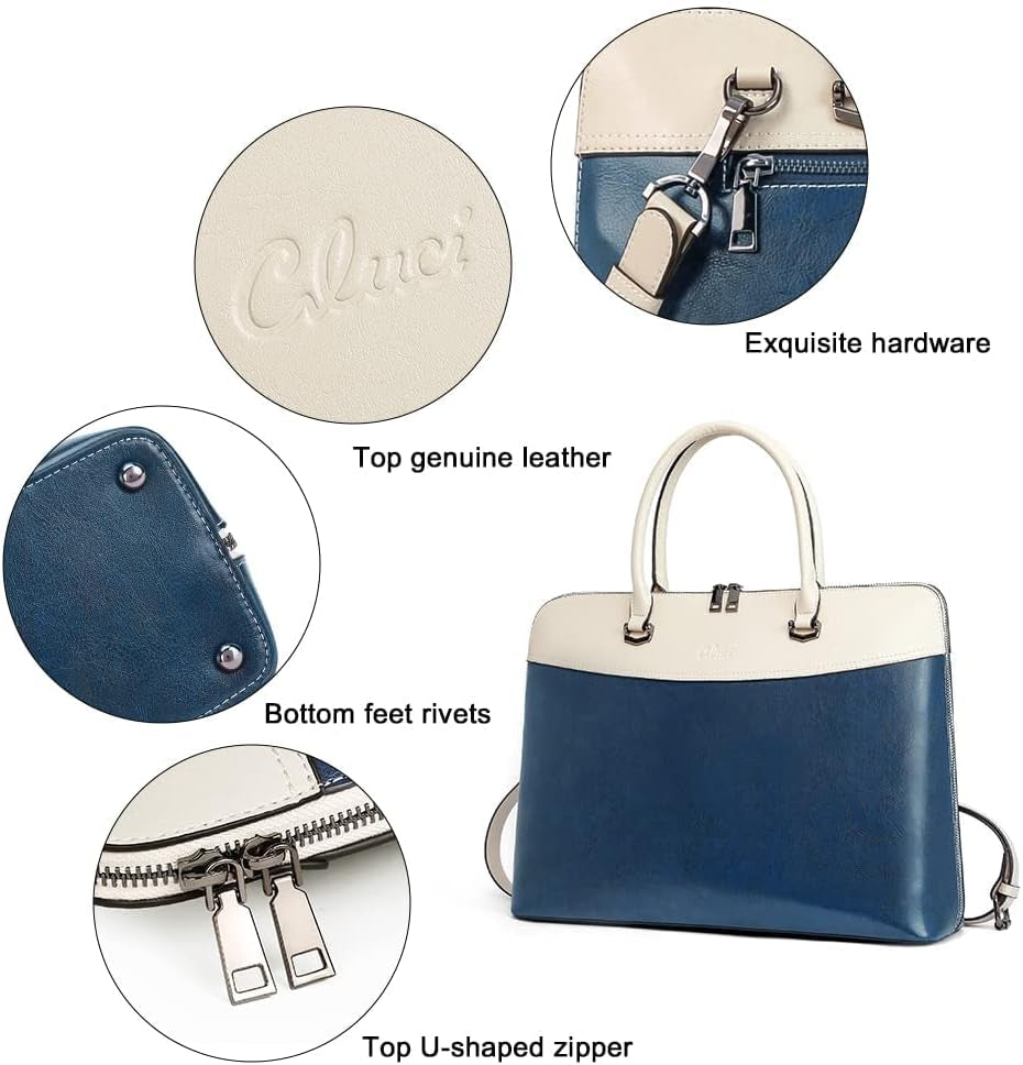 CLUCI Briefcase for Women Genuine Leather 15.6 Inch Laptop Computer Business Shoulder Bag