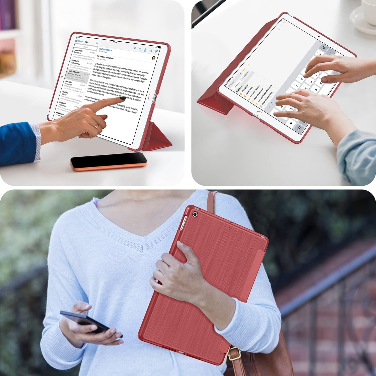 Case for Ipad 9Th/8Th/7Th Generation 2021/2020/2019, [Slim Trifold Stand + Auto Wake/Sleep], Premium Protective Hard PC Back Cover for Apple Ipad 10.2 Inch (Wine Red)