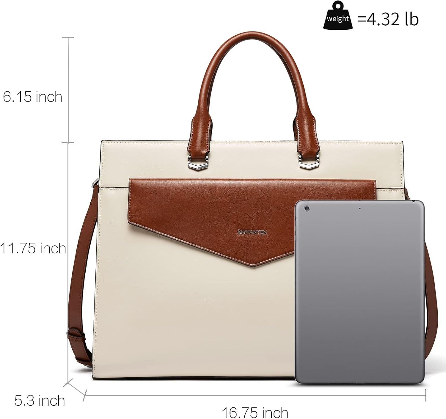 Briefcase for Women Laptop Tote 15.6 Inch Genuine Leather Handbag Work Bag Beige