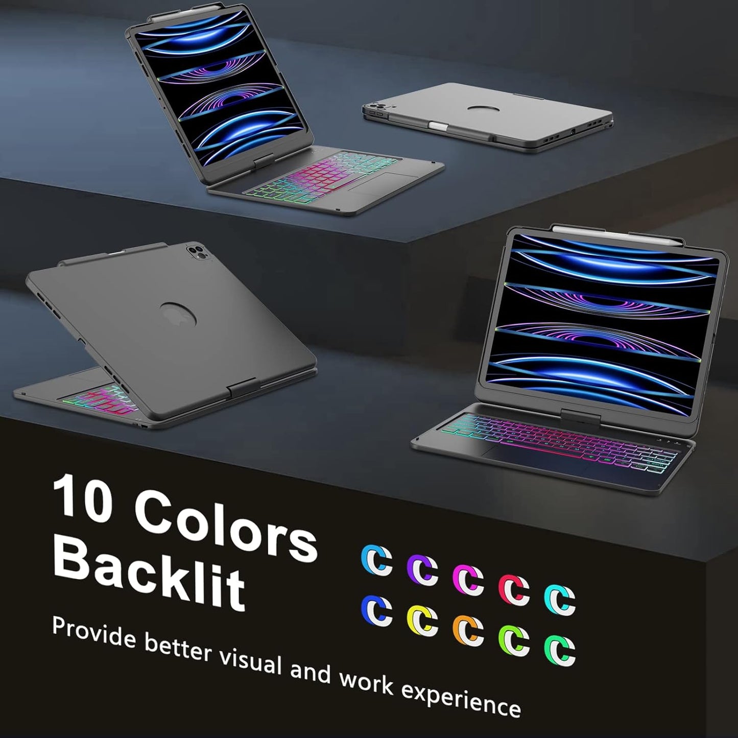 Keyboard Case for Ipad Air 13 Inch (M3/M2, 2025/2024), Backlit Keyboard for Ipad Pro 12.9” Inch (6Th /5Th/4Th Gen/ 3Rd Gen) - Touch Trackpad - 360° Protective Case with Pencil Holder for Ipad Air 13