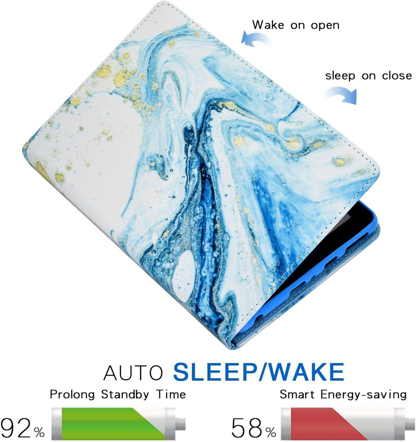 For Kindle Fire HD 8 Case, Case for Amazon Fire HD 8 Tablet (8Th/7Th/6Th Generation, 2018/2017/2016 Release),  Premium PU Leather Folio Smart Cover with Auto Wake/Sleep, Blue Marble