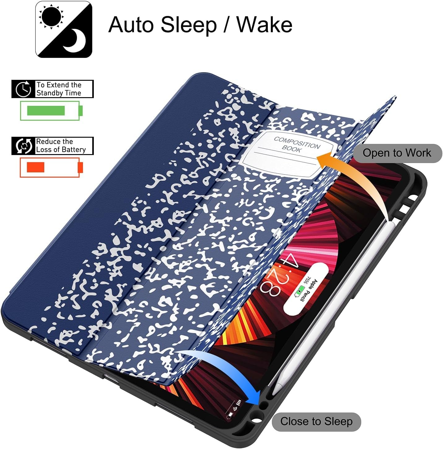 for Ipad Pro 11 Case (M2) 2022/2021/2020 with Pencil Holder - [Full Body Protection + Apple Pencil Charging + Auto Wake/Sleep], Soft TPU Back Cover for 2022 Ipad Pro 11 Inch(B-Book Navy)