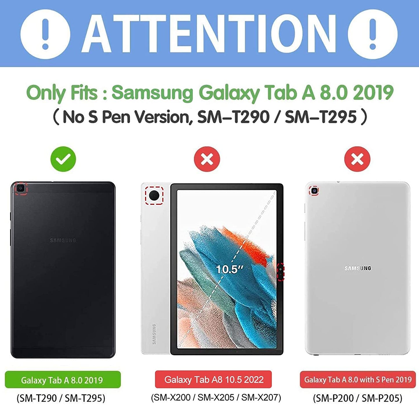 Slim Case for Galaxy Tab a 8-Inch 2019 T290 T295, Light Cover Trifold Stand Hard Shell Folio Case for 8.0 Inch Galaxy Tab a 2019 without S Pen Model SM-T290 (Wi-Fi) SM-T295 (LTE) –Black